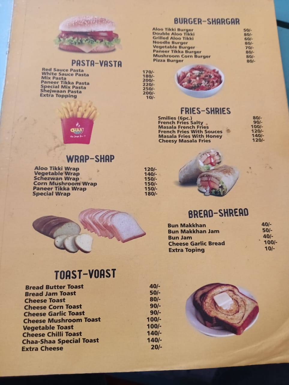 Chaa Shaa menu