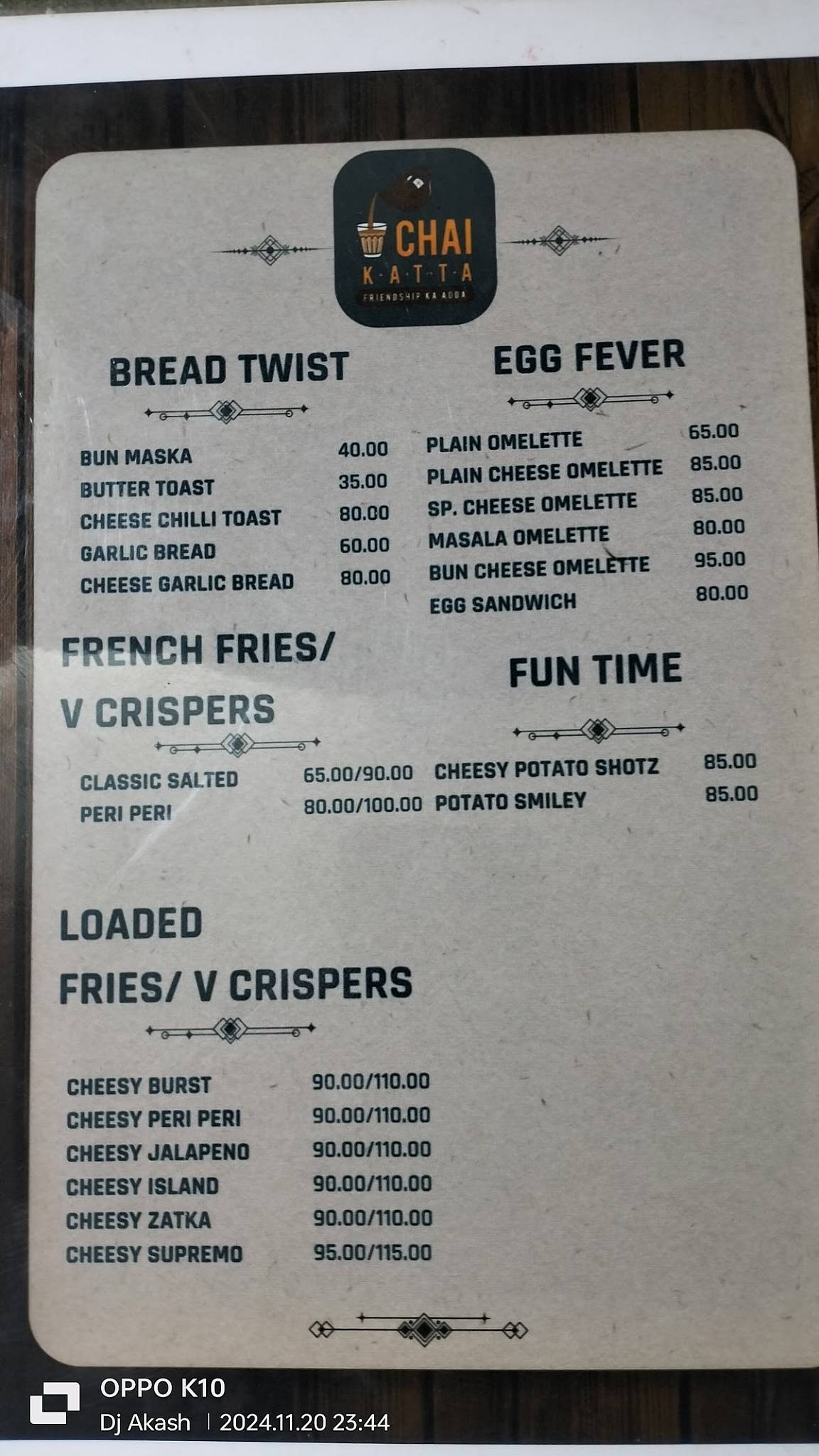 Chai Katta menu