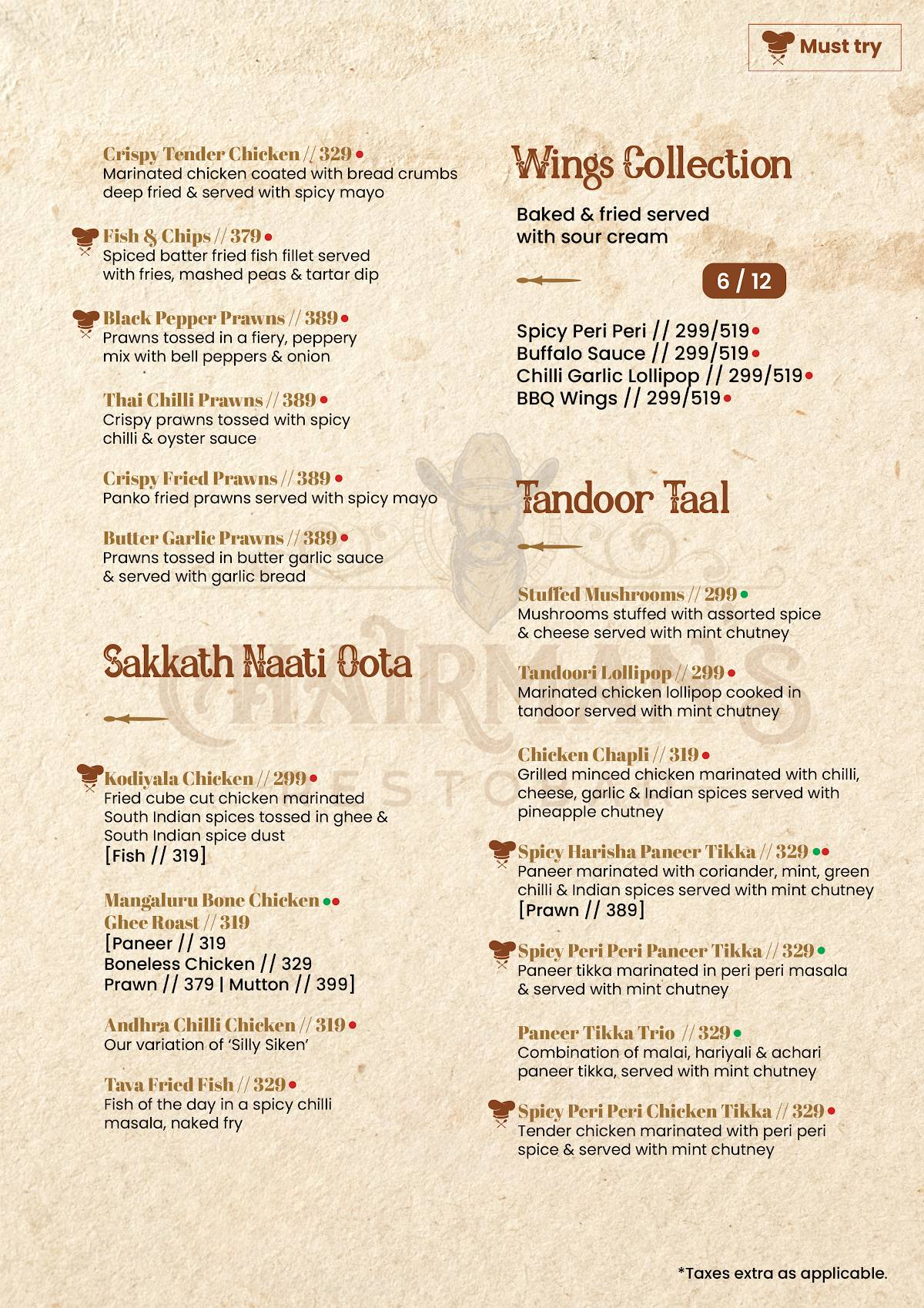 Chairman's Restobar menu