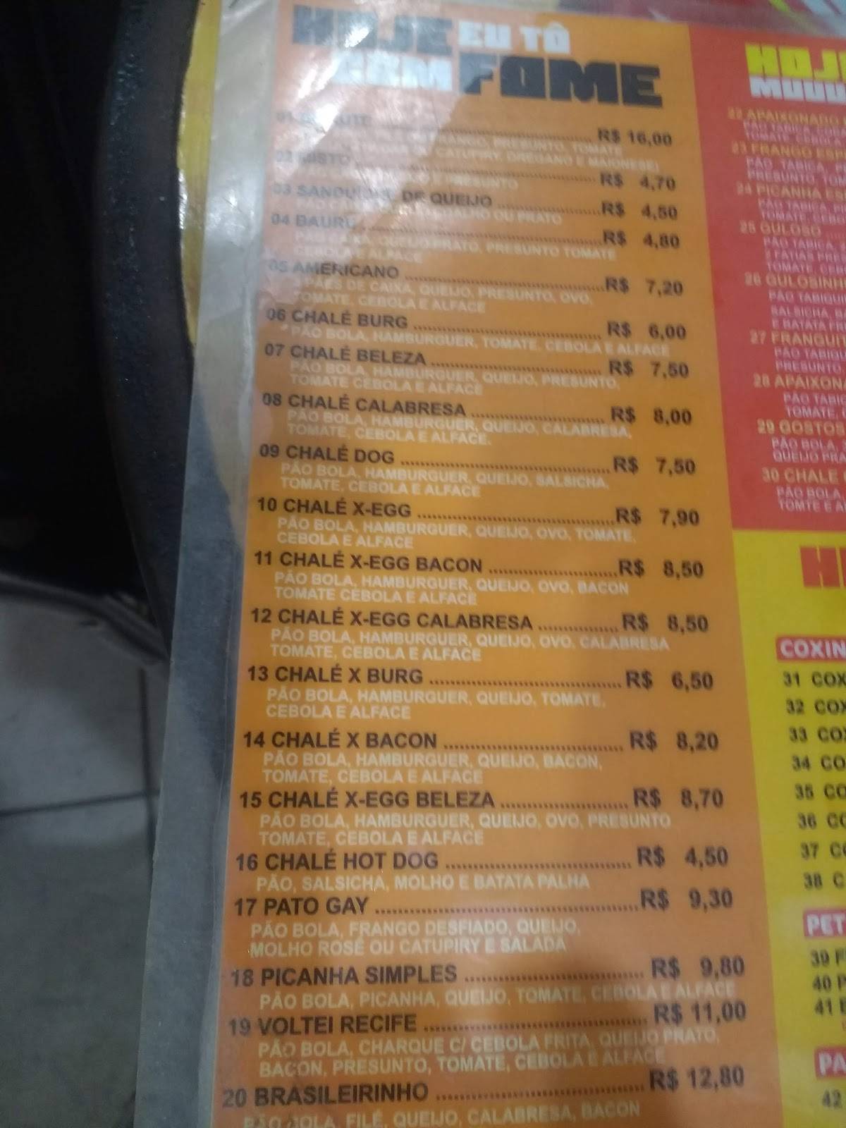 Chalé Burg Candeias cardápio