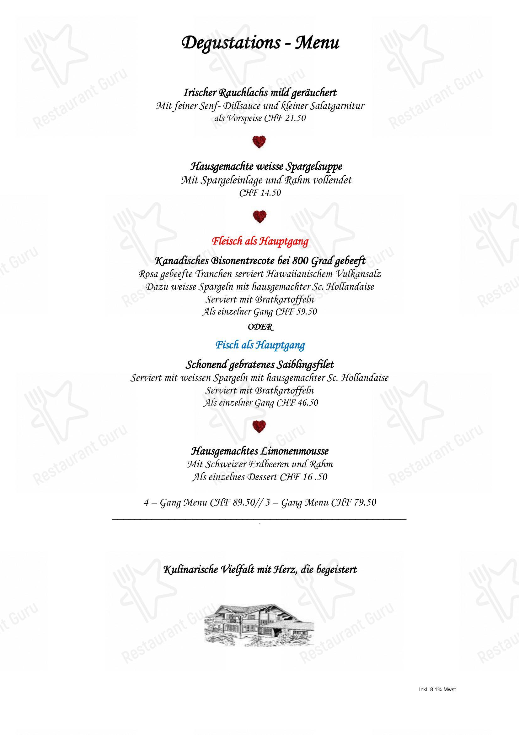 Châlet Waldgarten Restaurant in Bassersdorf - 菜单