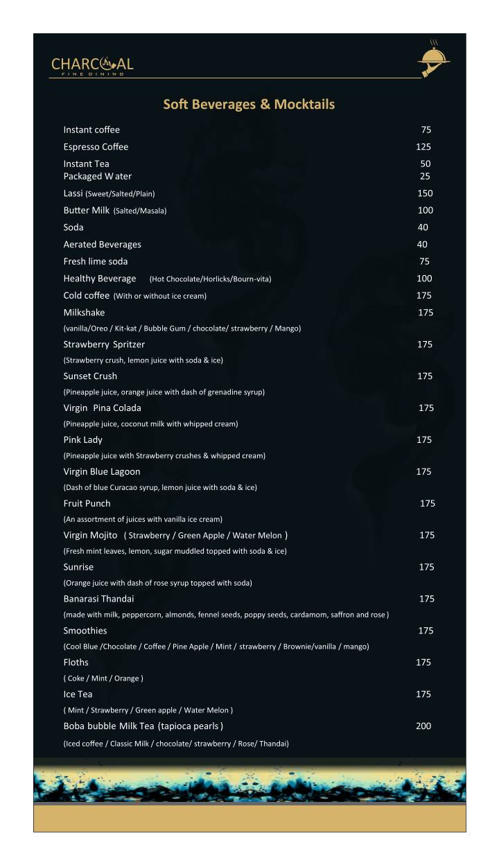 Charcoal Fine Dining menu