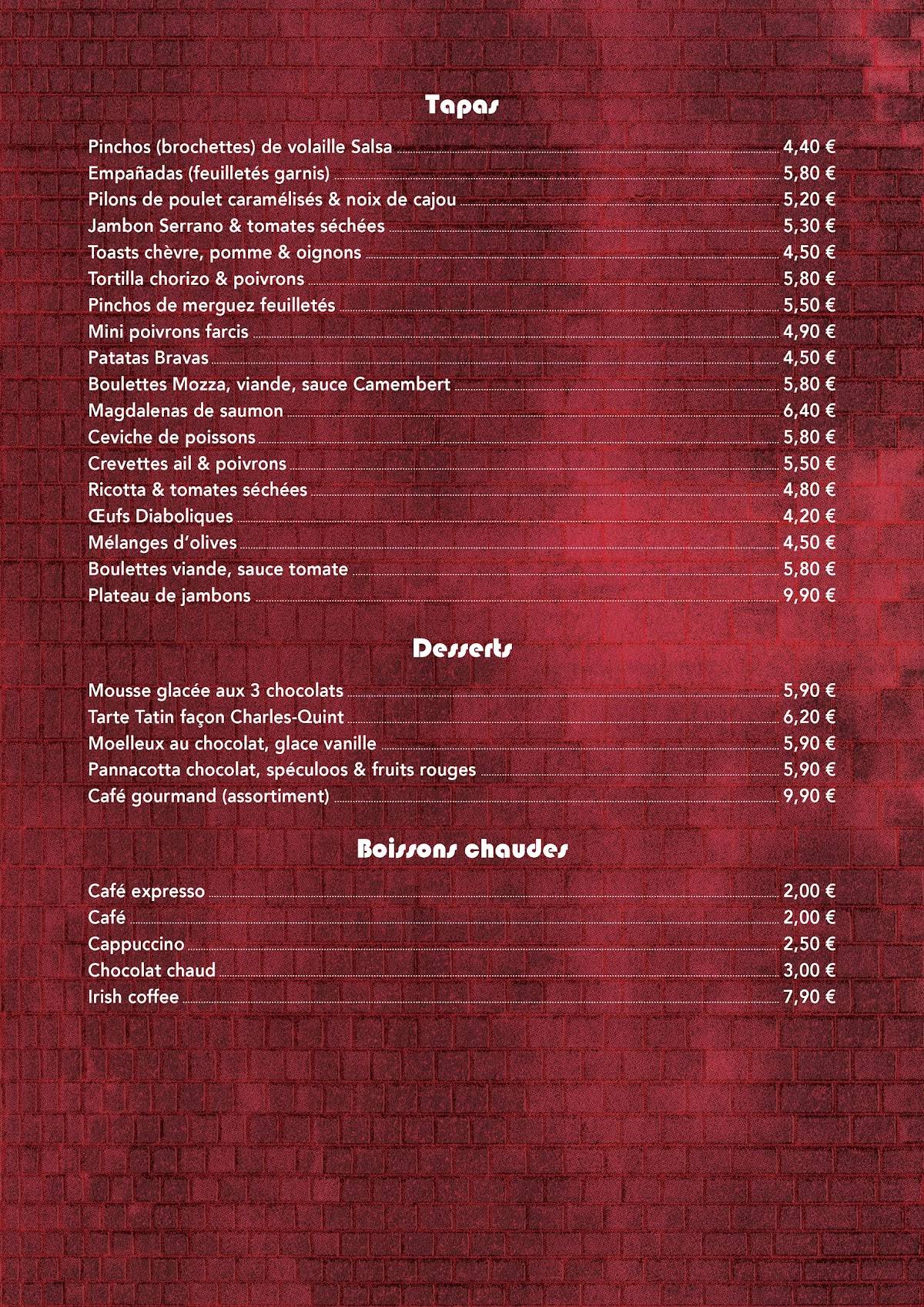 Menu de Charles-Quint