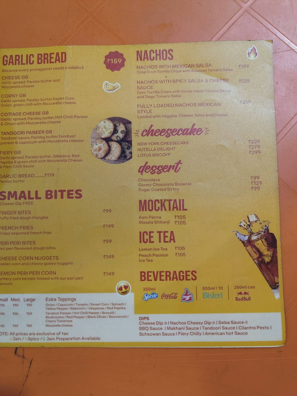 Cheelizza India ka Pizza menu