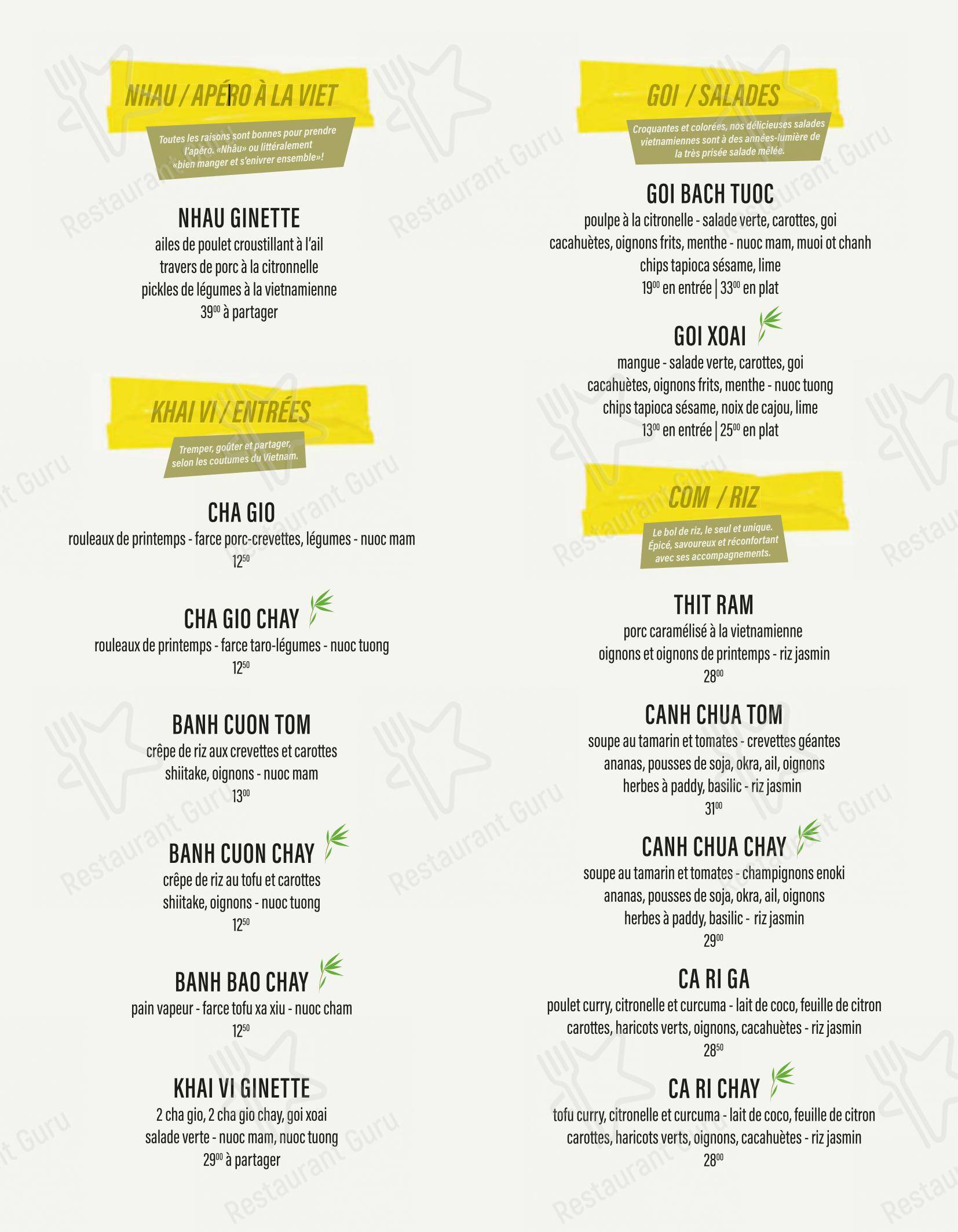 Menu per Chez Ginette bistro viet ristorante