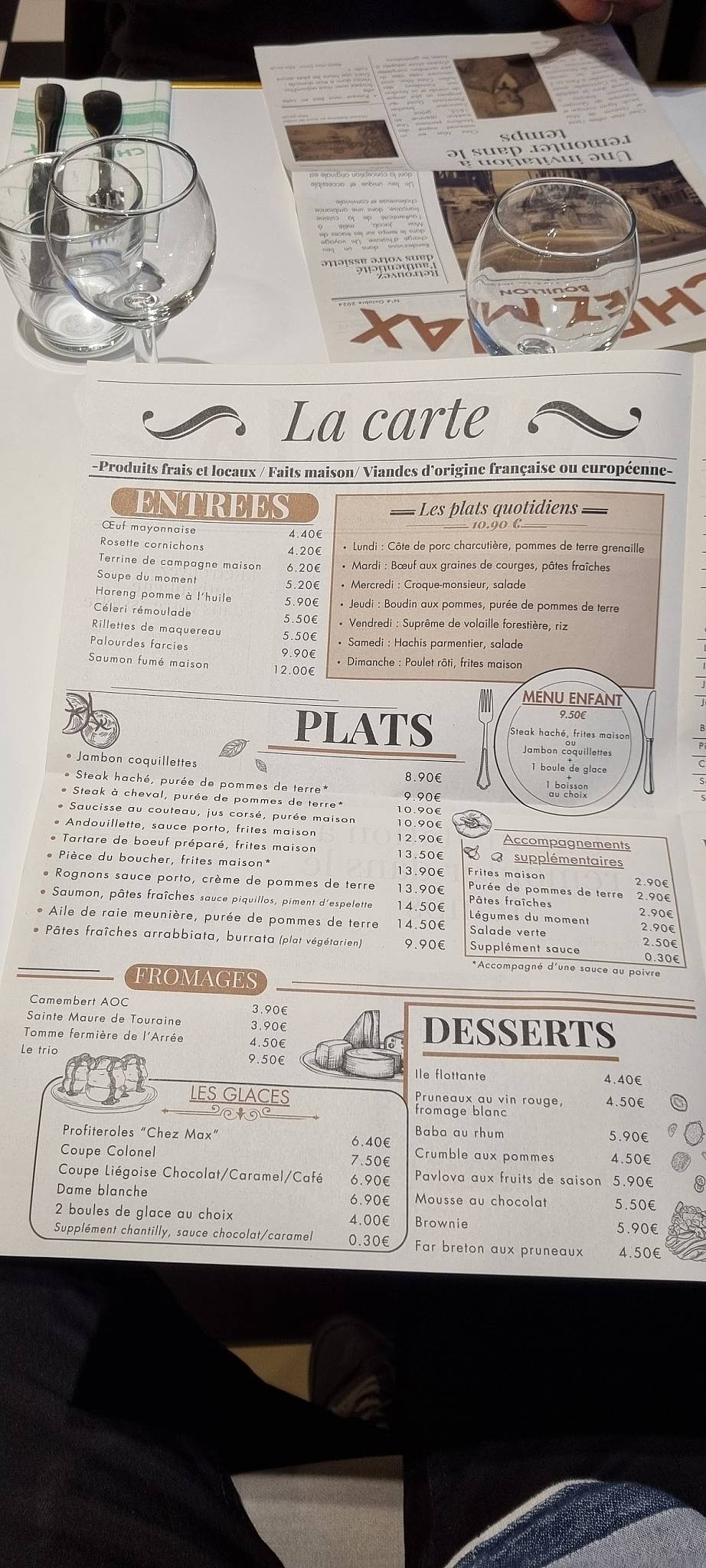 Menu de Chez Max Bouillon Quimper
