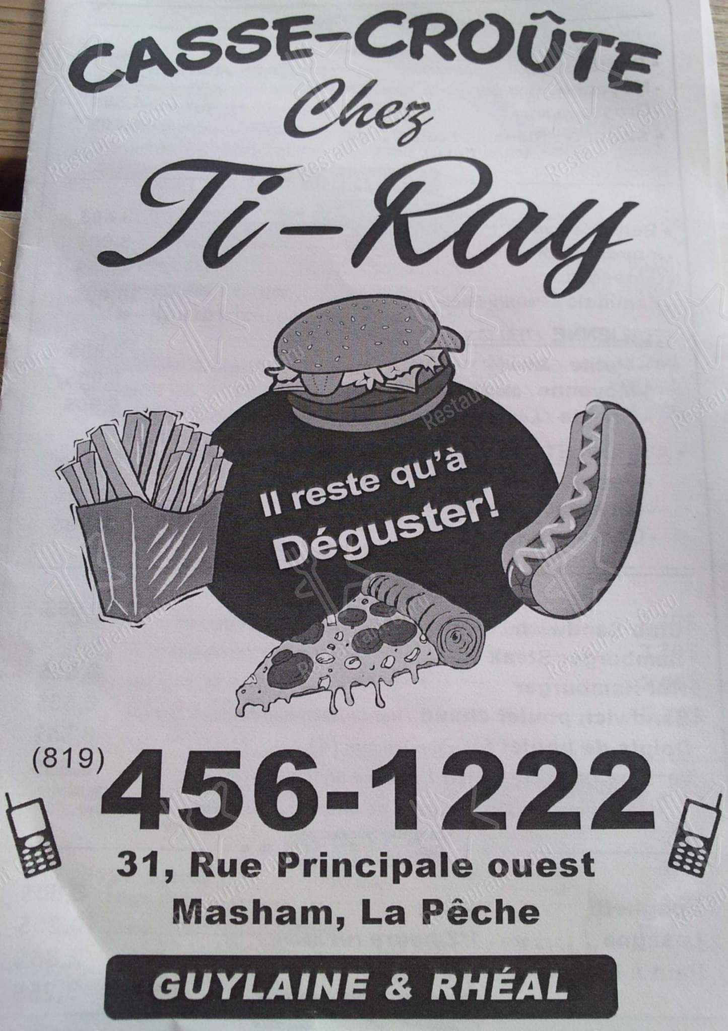 Menu at CasseCroûte chez TiRay restaurant, SainteCéciledeMasham