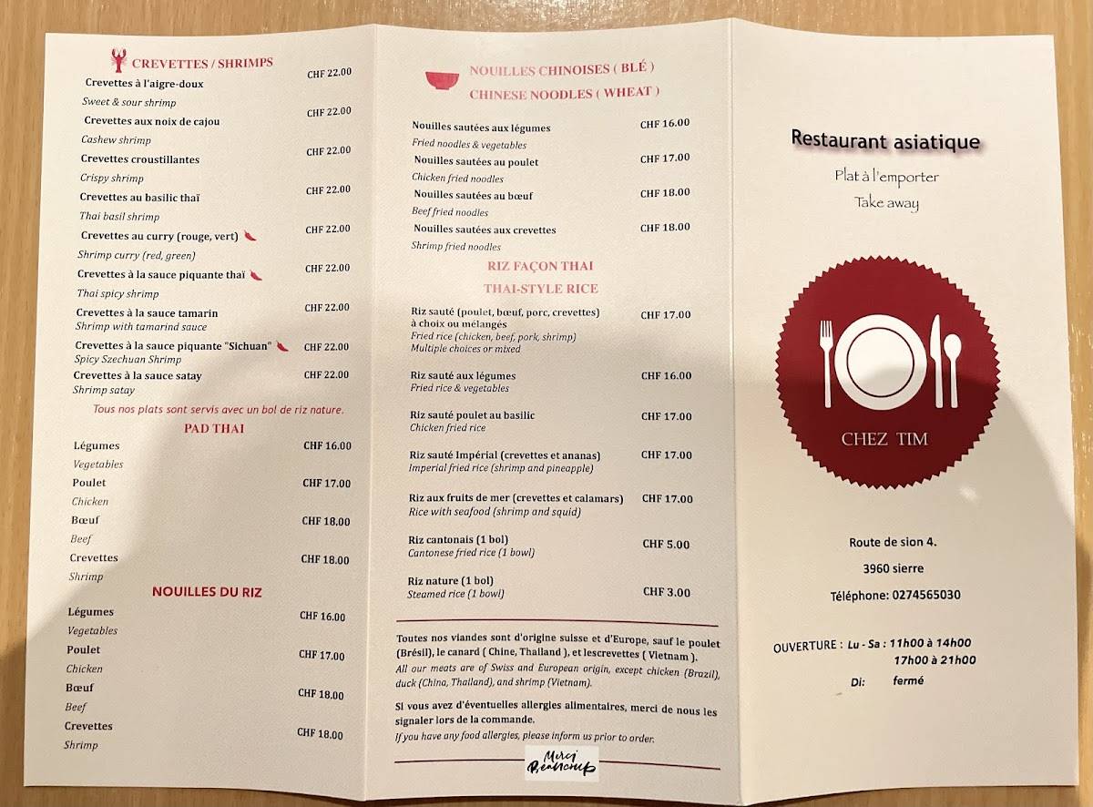 Menu de Chez Tim