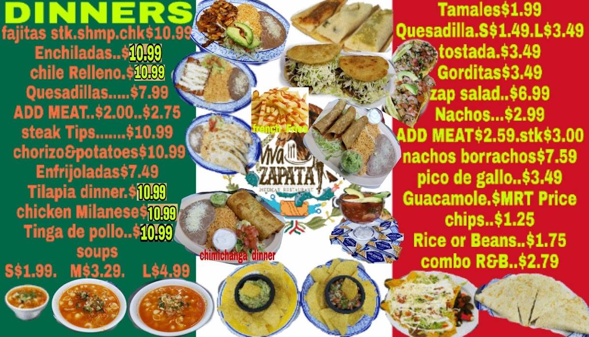 Menu at Viva Zapata Mexican Restaurant, Elk Grove Village