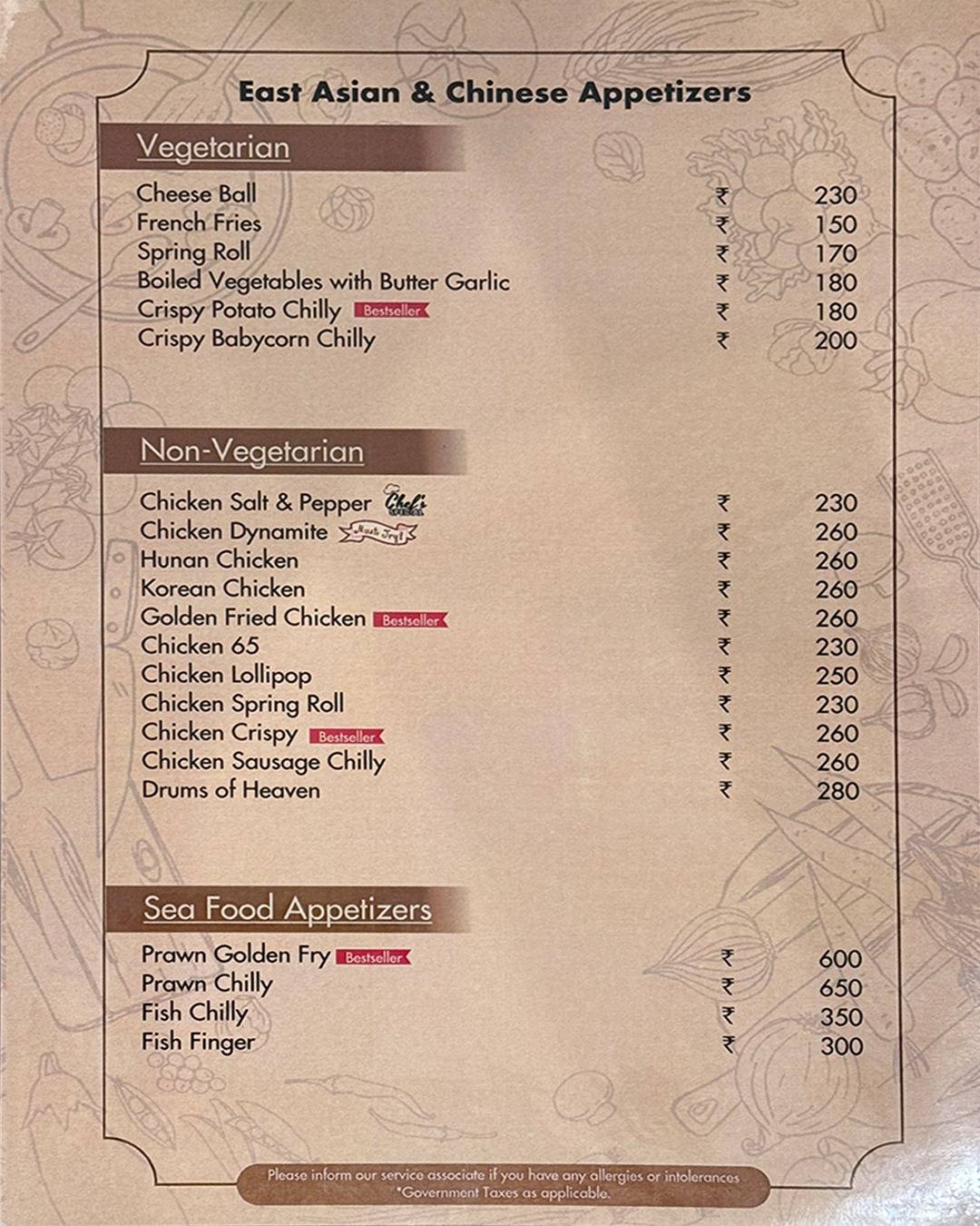 Chill Out Restaurant cum Bar menu