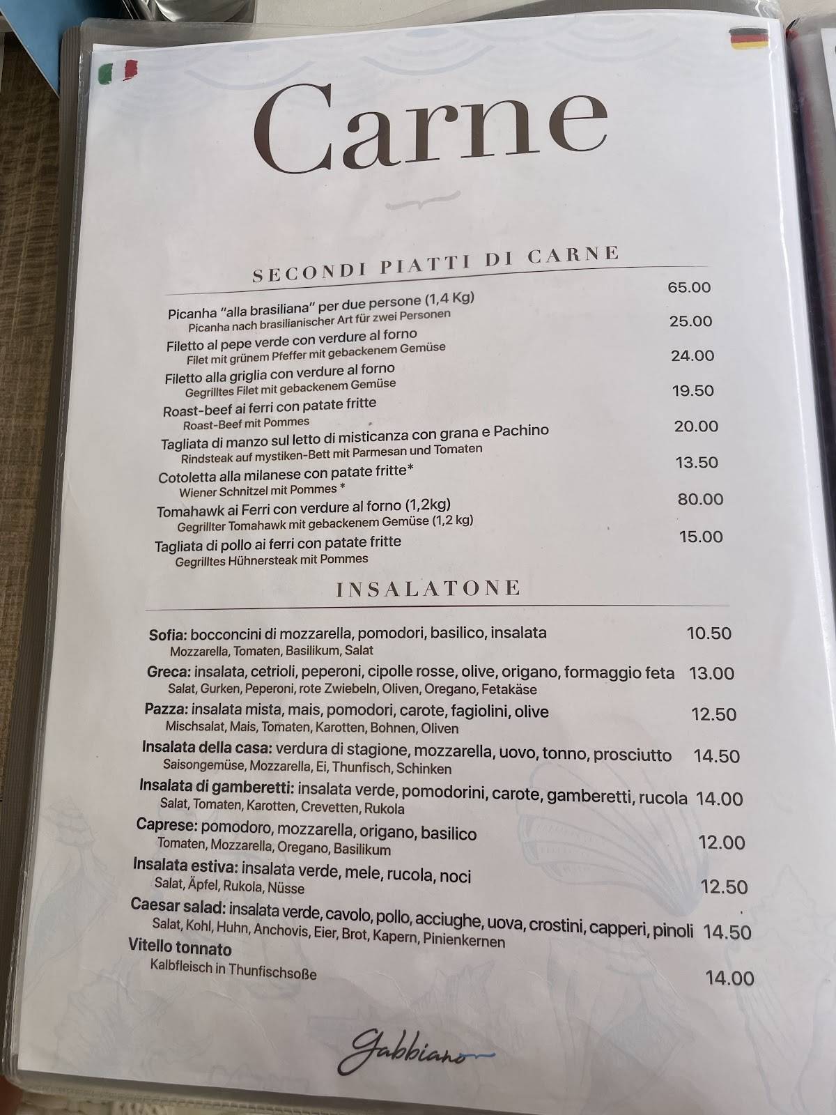 Carta de Chiosco Ristorante Al Gabbiano, Bibione