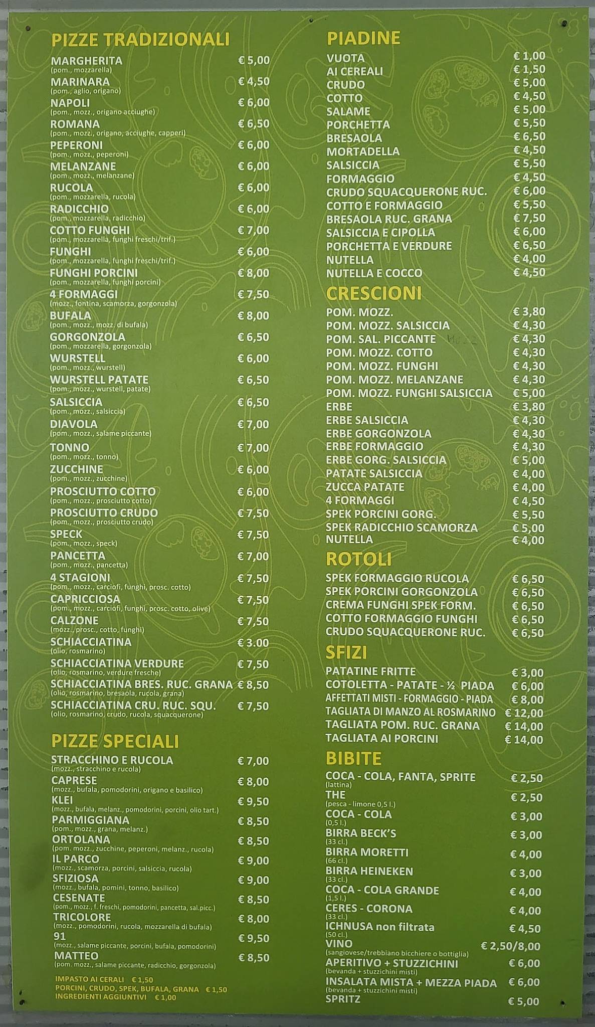 Menu di Chiosco il Parco 