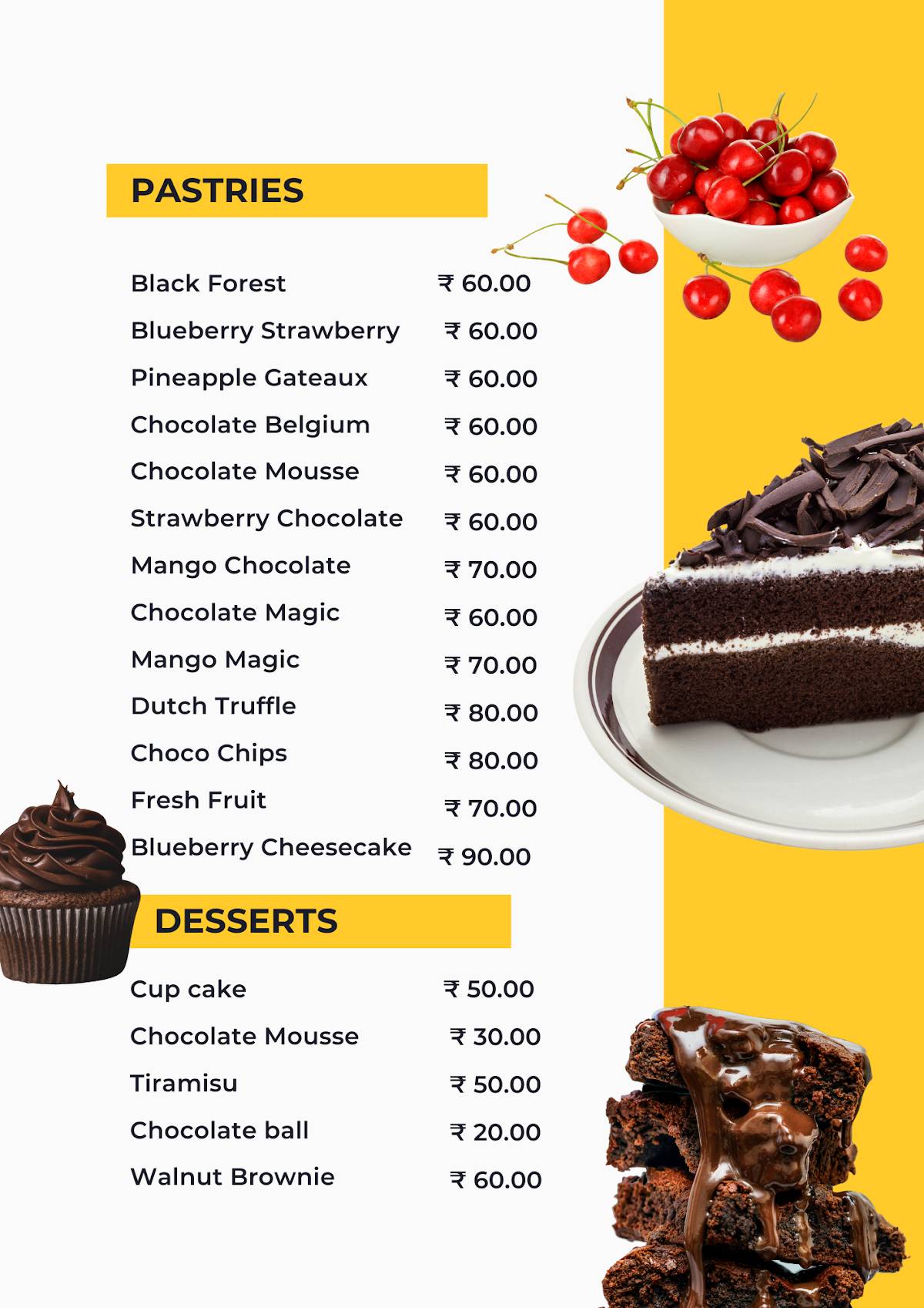 Chocokates menu