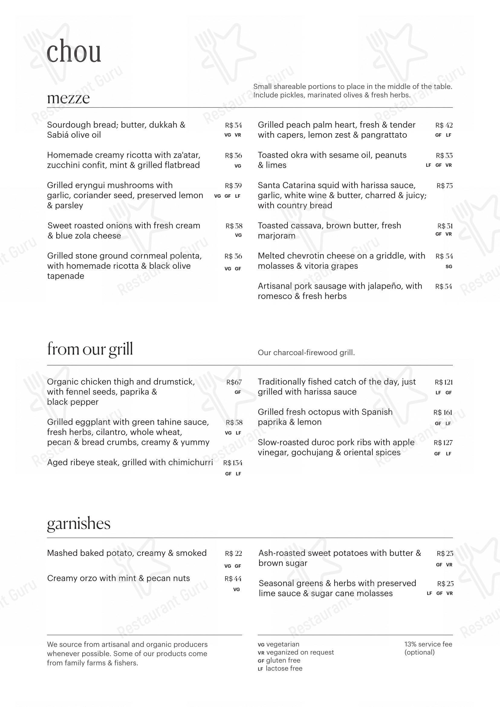 Takeaway Menu para Chou em São Paulo