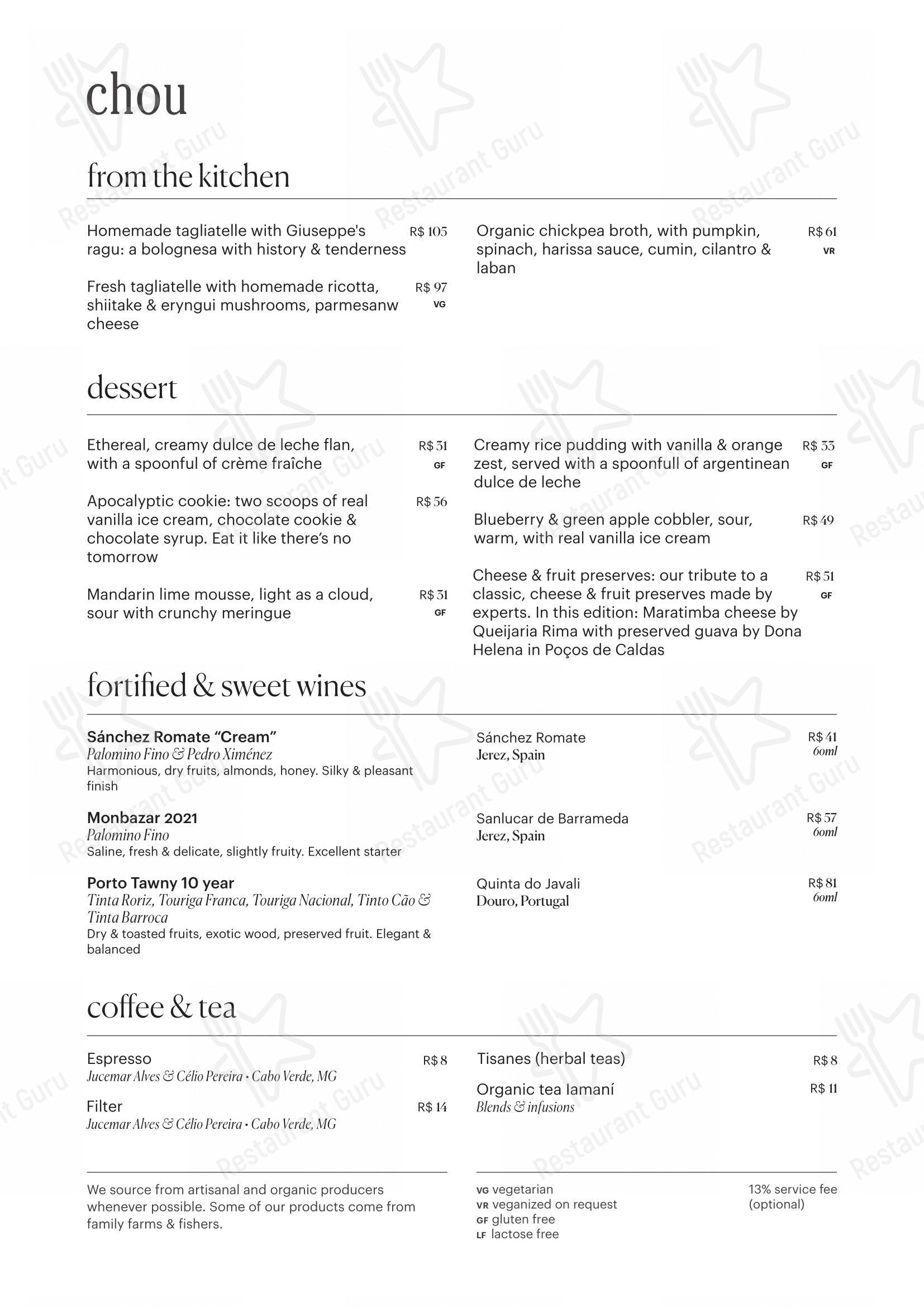 Takeaway Menu para Chou em São Paulo