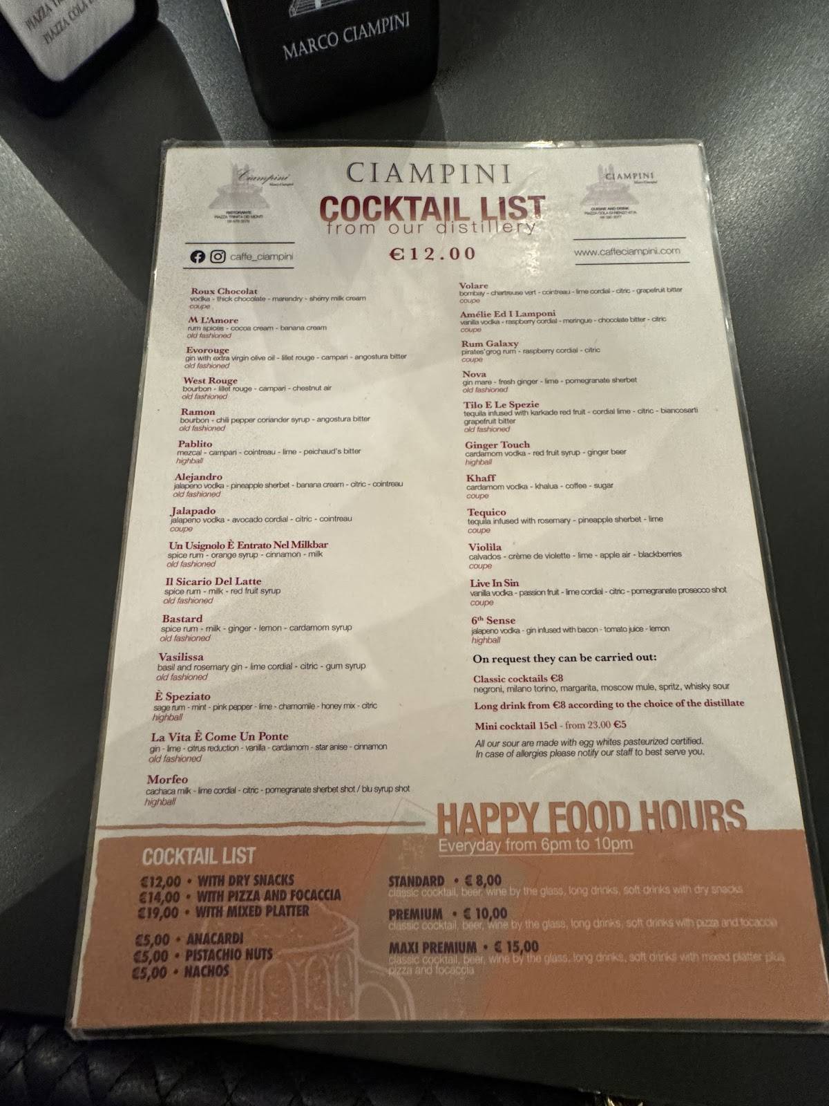 Menu di Ciampini Roma 