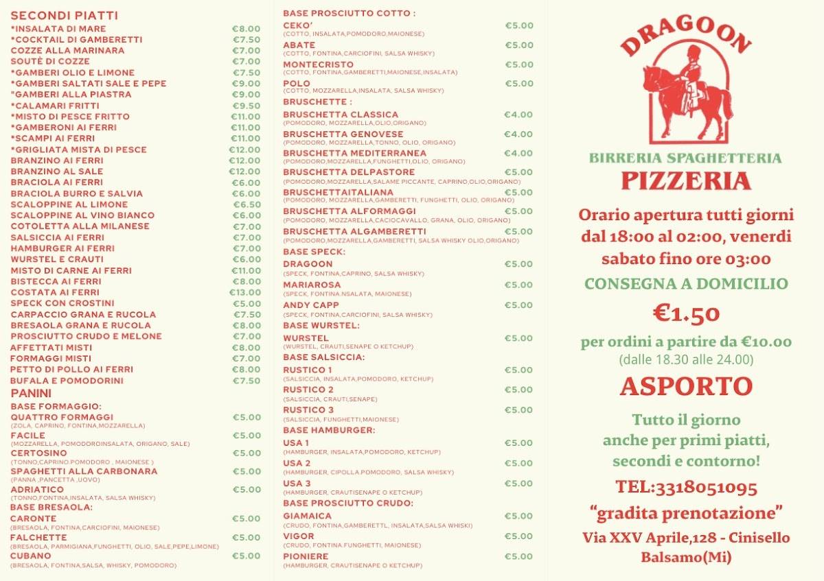 Menu di Pizzeria Dragoon 