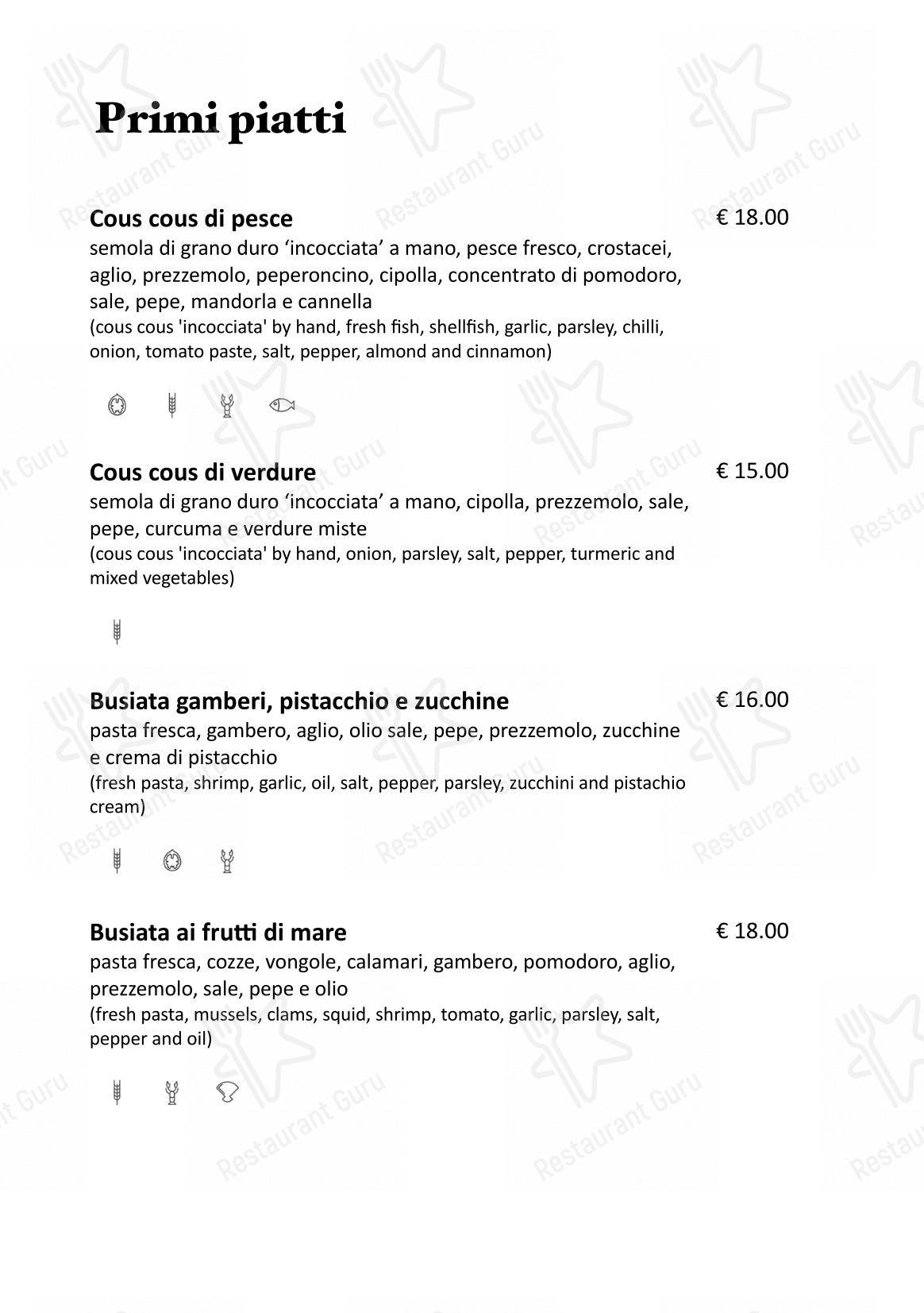 Menu bar per Cinquantapassi Ristorante Pizzeria in San Vito Lo Capo