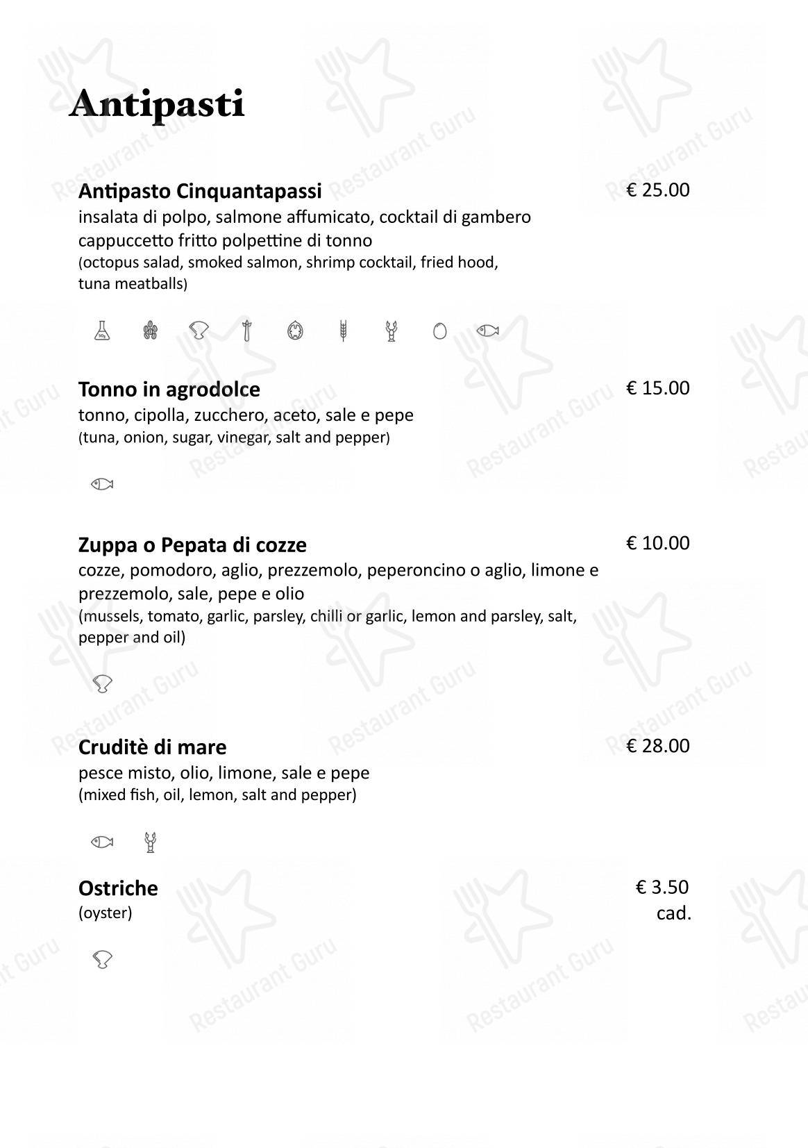 Menu bar per Cinquantapassi Ristorante Pizzeria ristorante