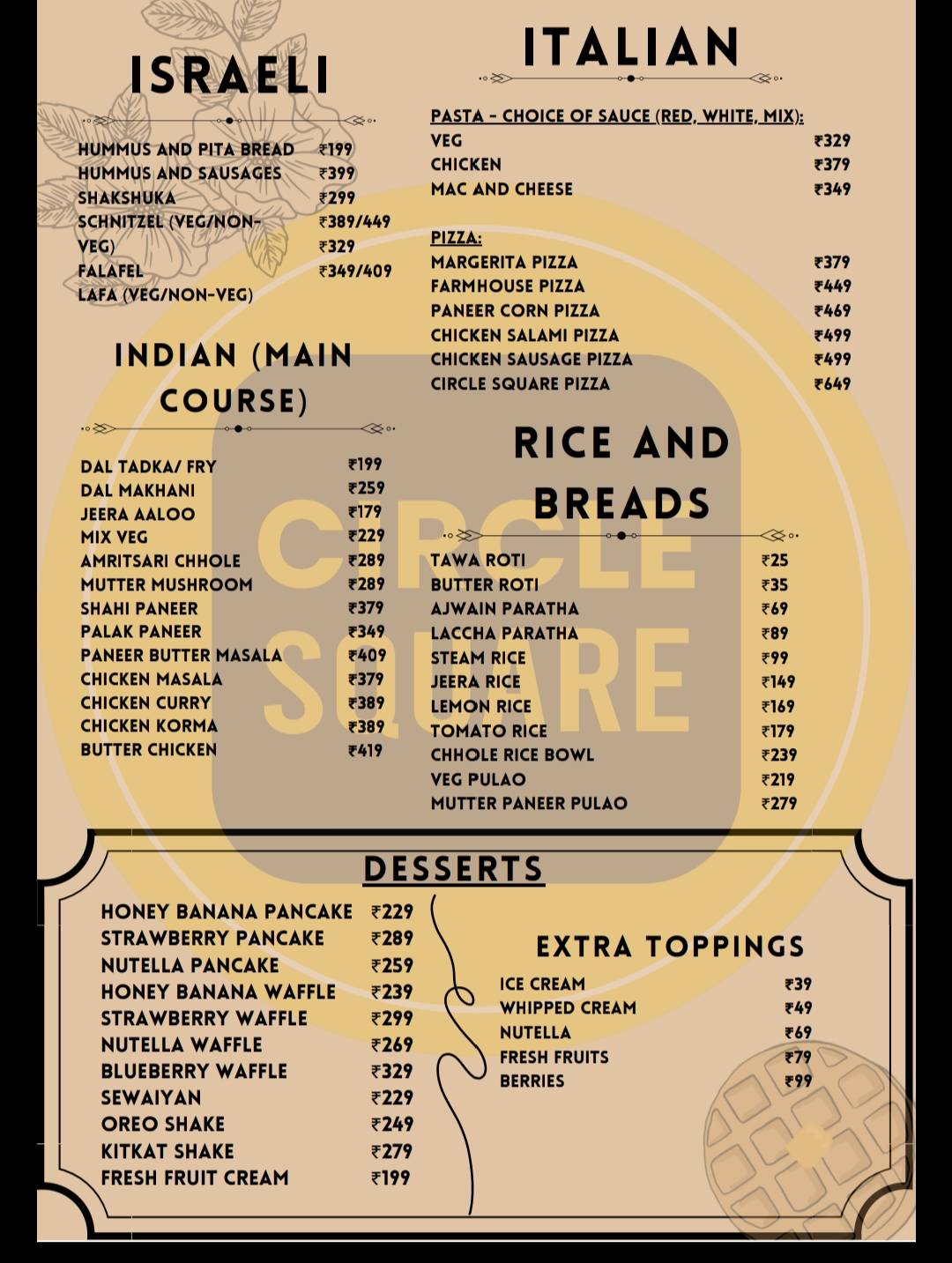 Circle Square Cafe menu