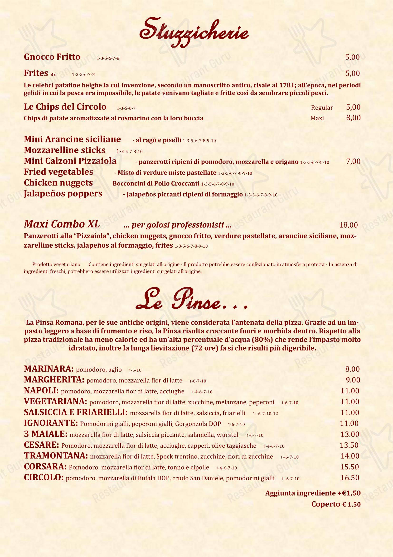 Menu di Circolo di Capolago - Menu bar