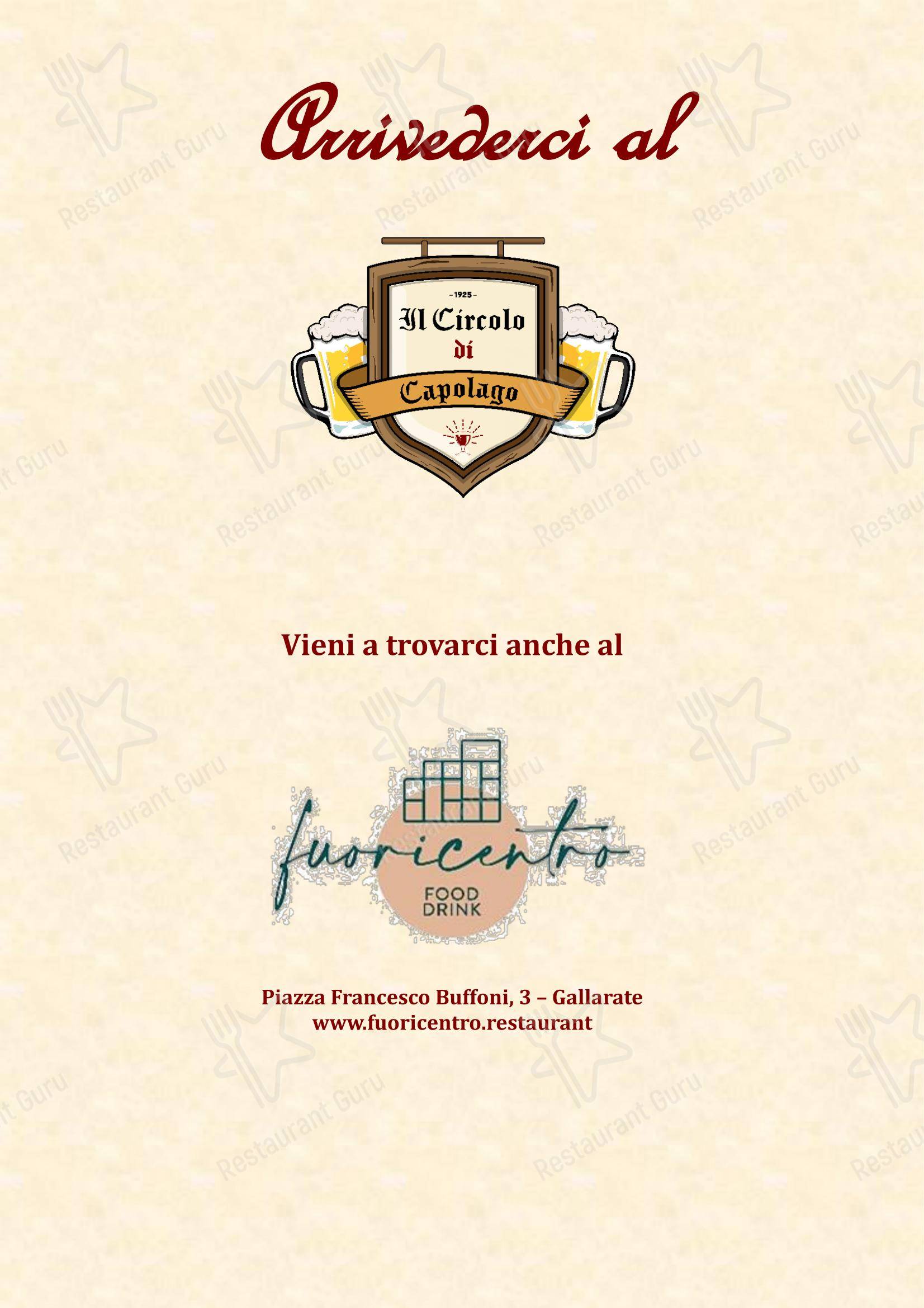 Circolo di Capolago in Varese - Menu bar