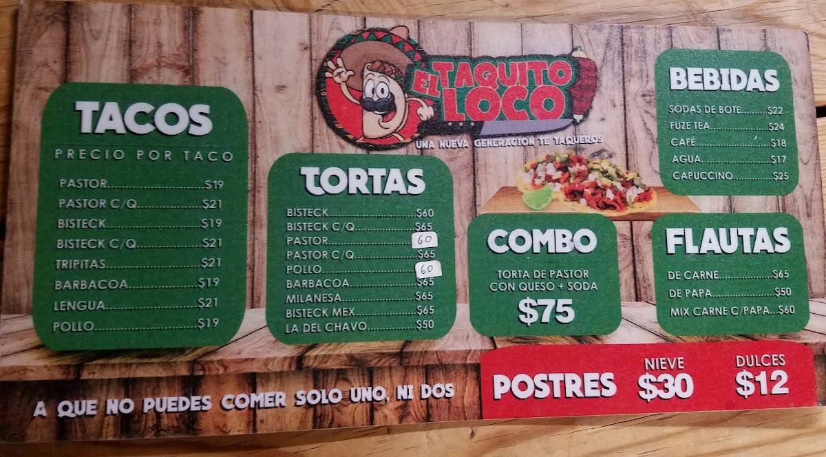 Carta del restaurante El Taquito Loco, Ciudad Juarez
