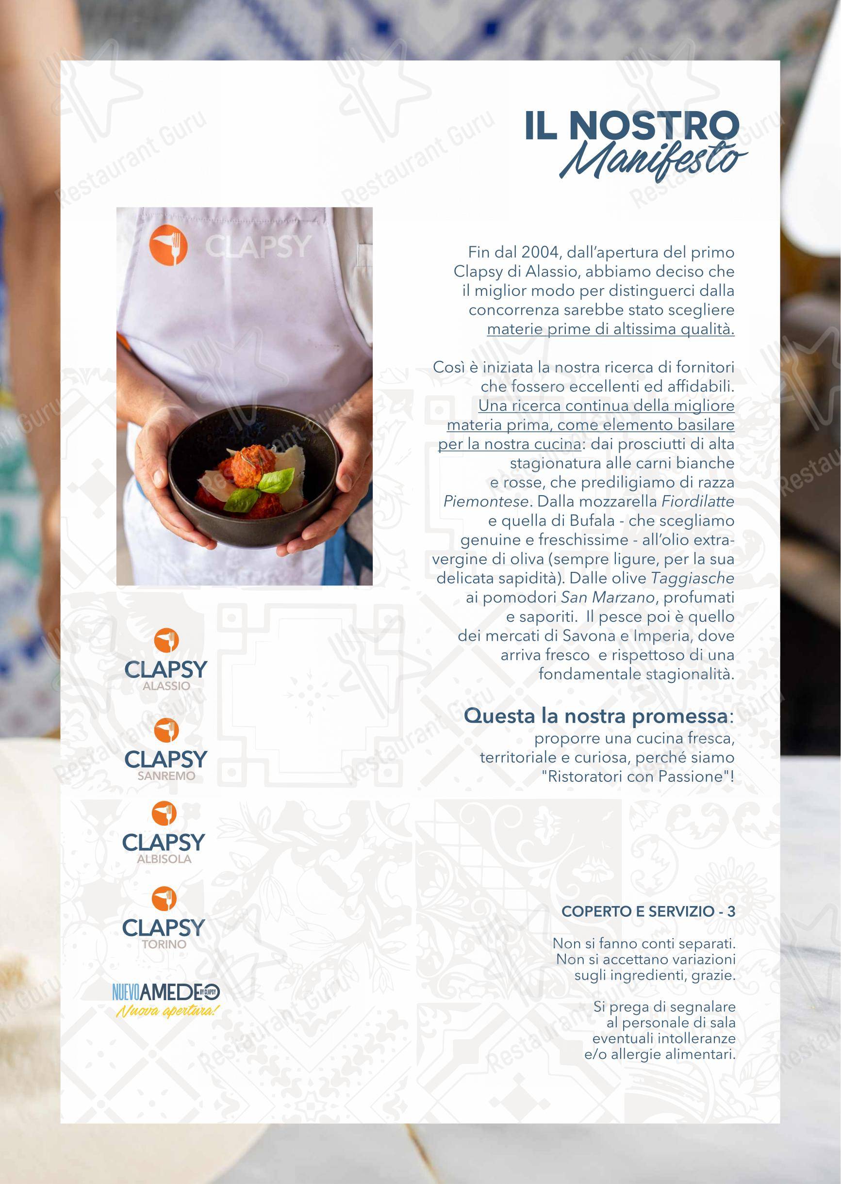 Menu per Clapsy Alassio in Alassio