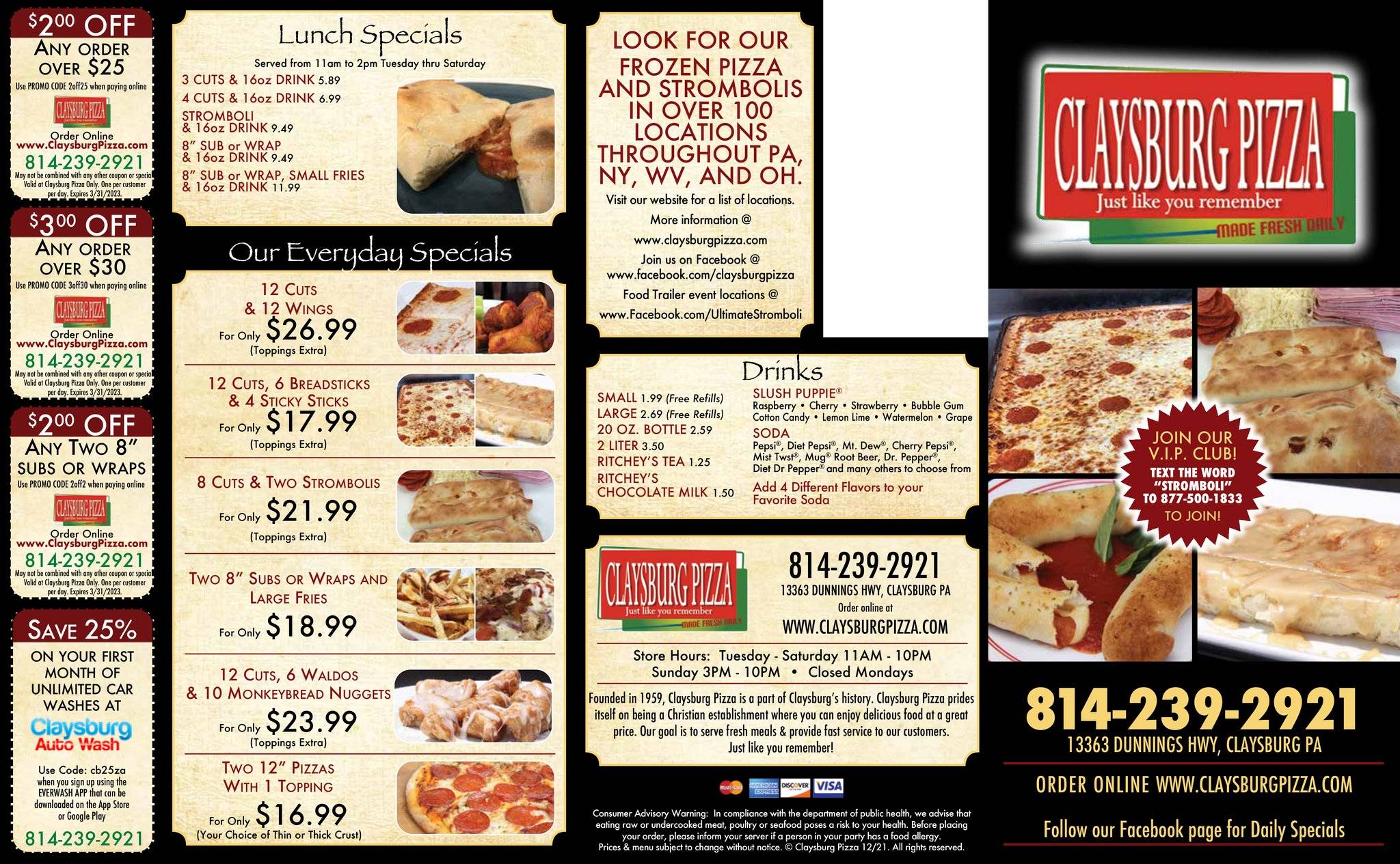 Menu at Claysburg Pizza pizzeria, Claysburg