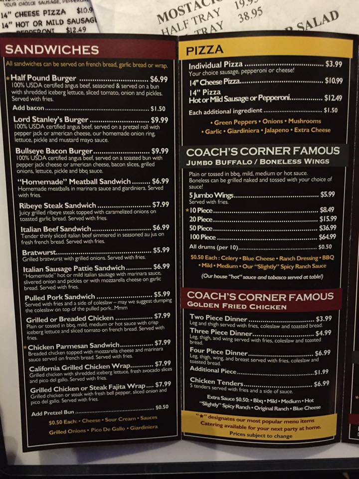Menu at Coach's Corner Sports Bar & Grill, Orland Park, W 143rd St