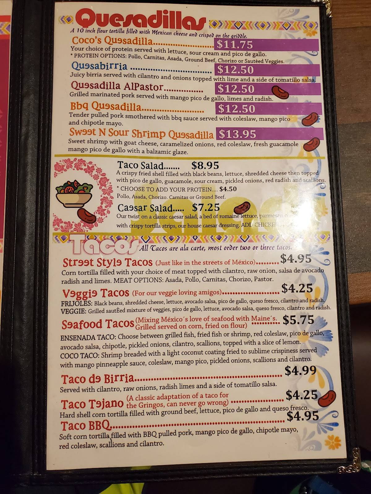Menu at Coco Bar and Grill, Biddeford