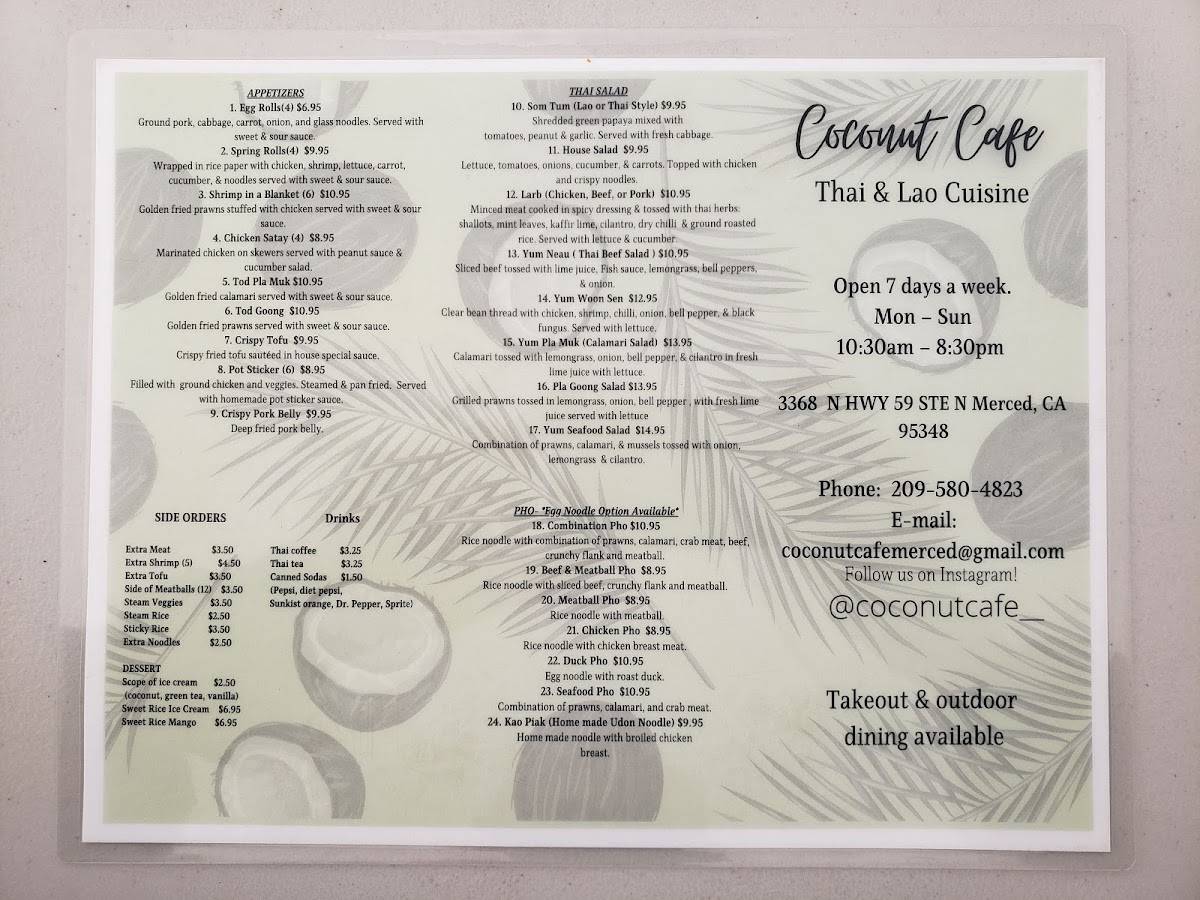 Menu at Coconut Cafe, Merced