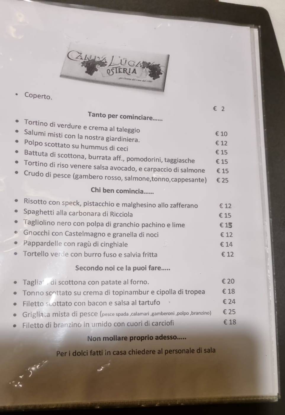 Menu di Canda l'Uga 
