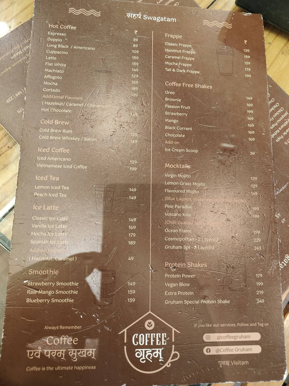 Coffee Gruham menu