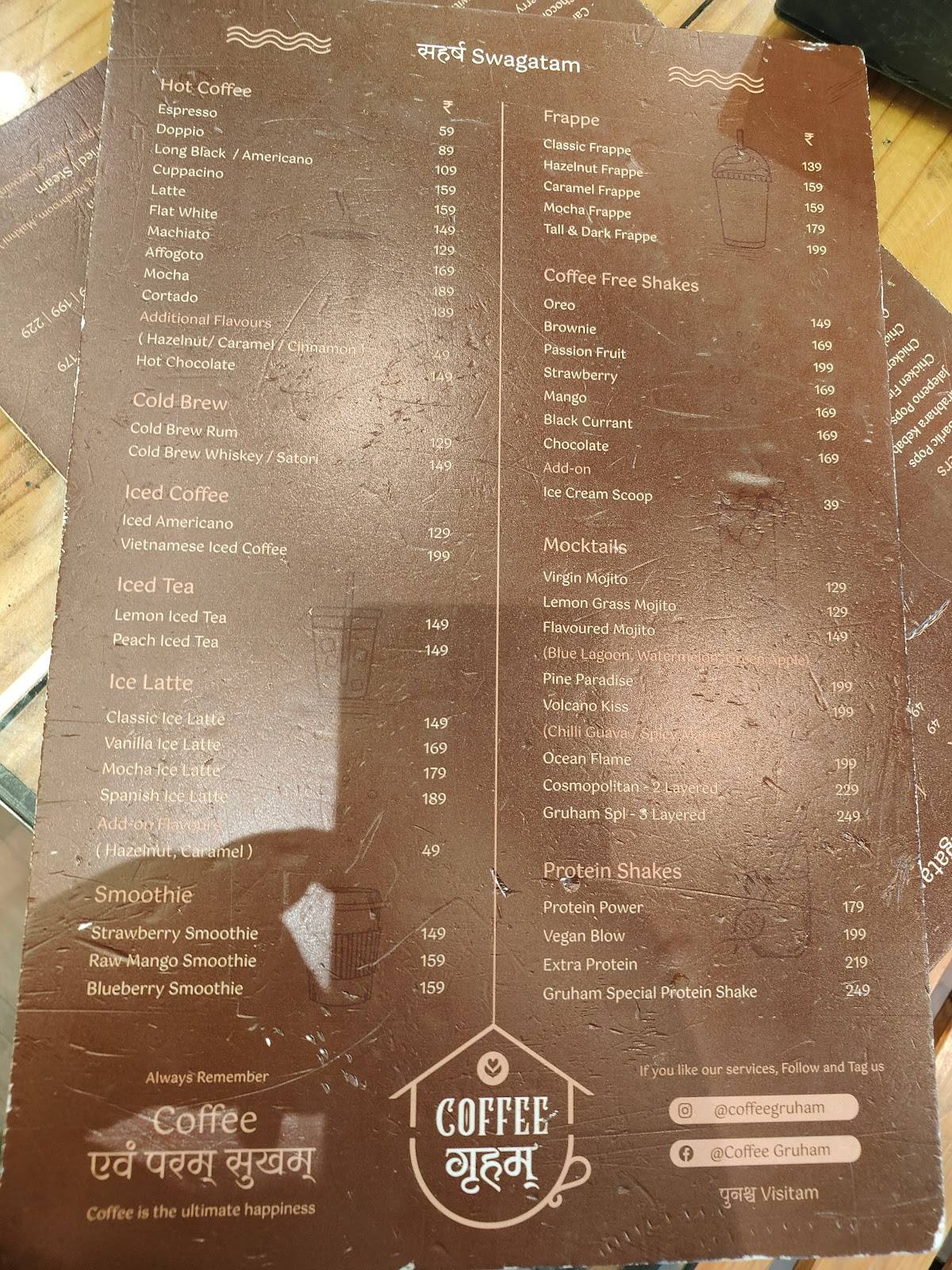 Coffee Gruham menu