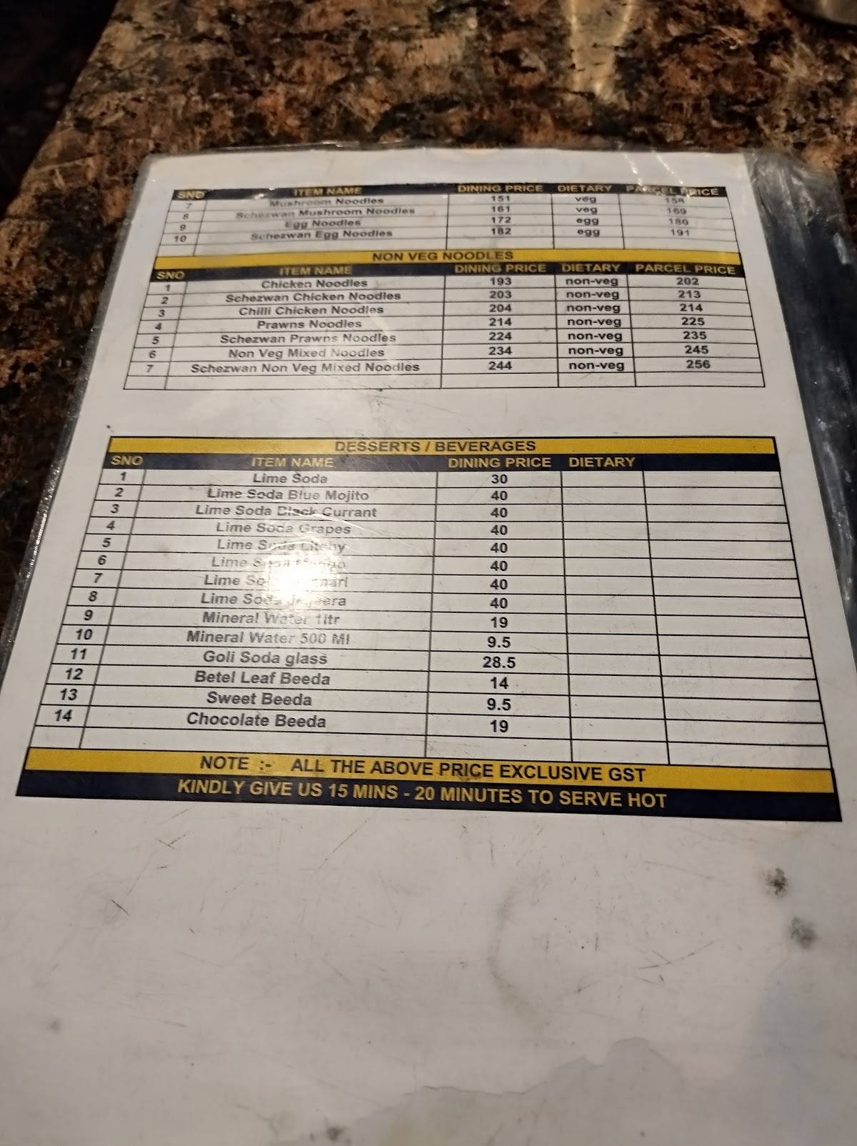 Denmarrk Drive Inn Restaurant (VOC) menu