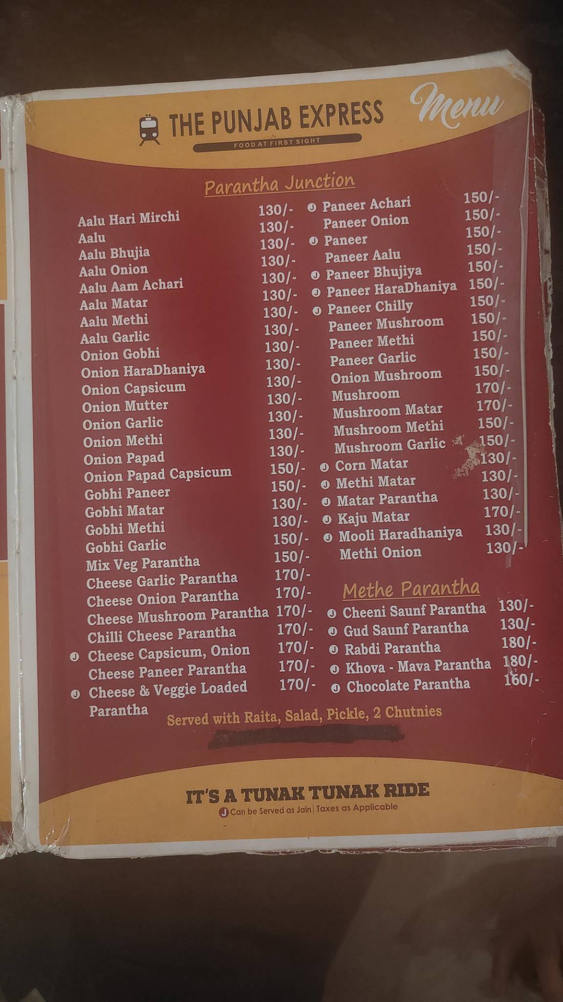 The Punjab Express menu