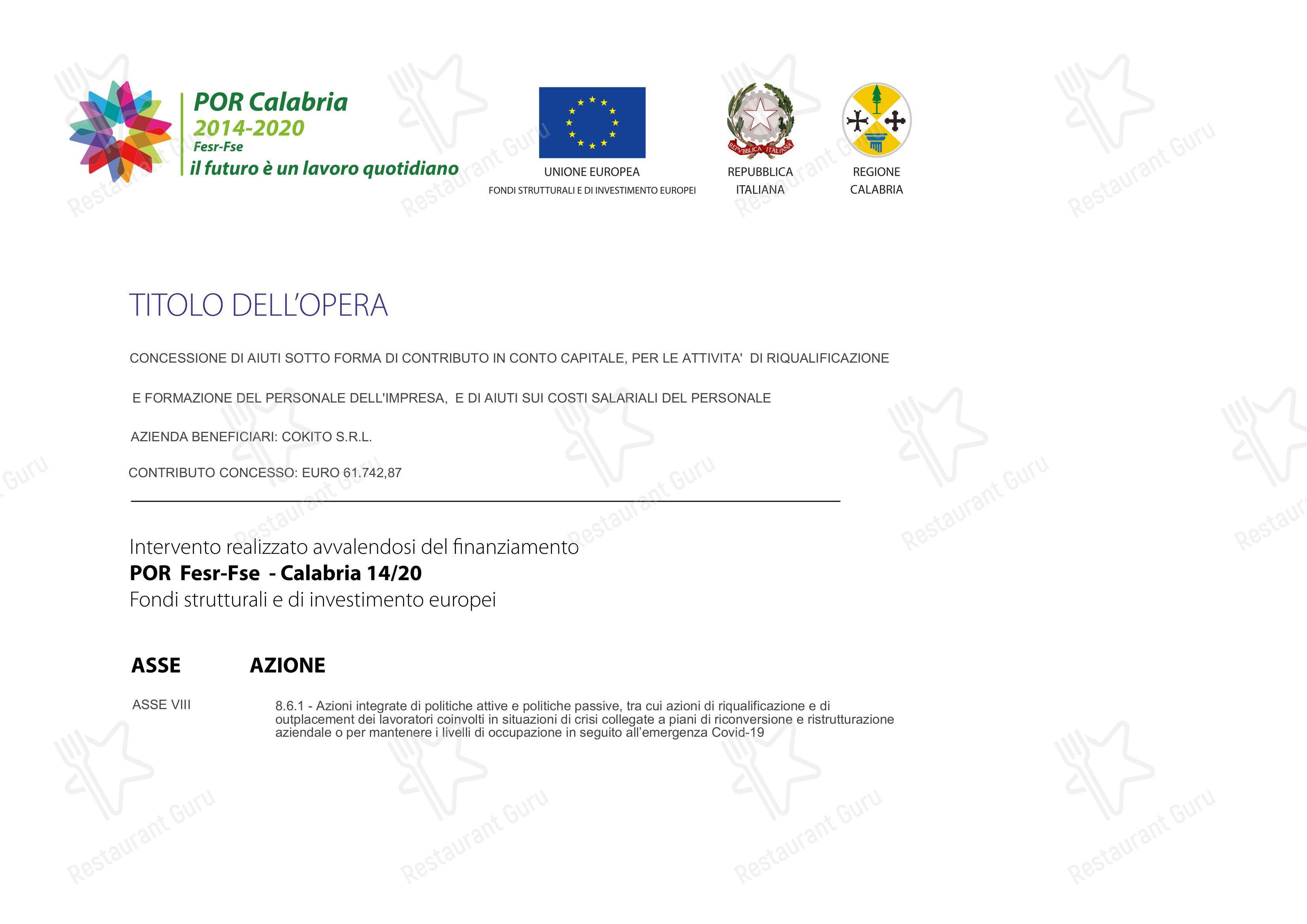 Bar Cokito Shop&Coffee in Trebisacce - Menu