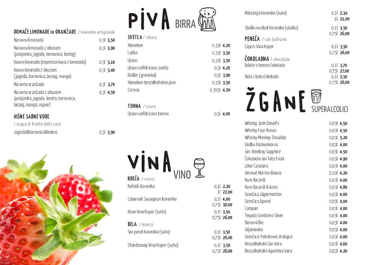 Menu de Čokoladna kavarna Teta Frida Koper