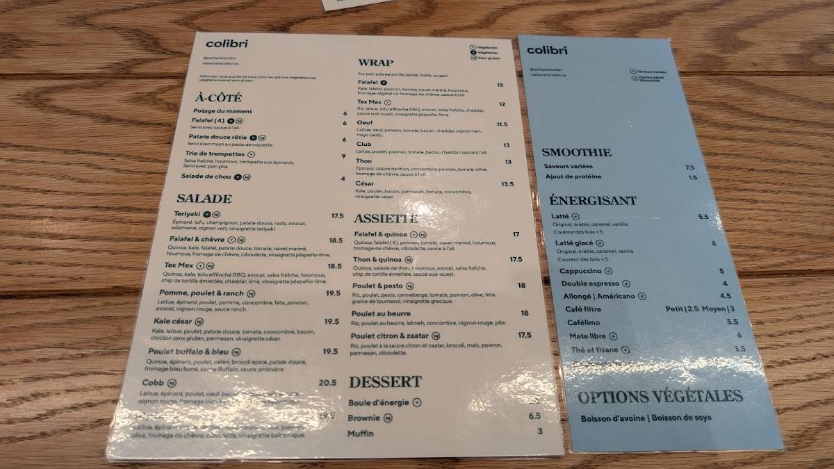 Menu de Colibri