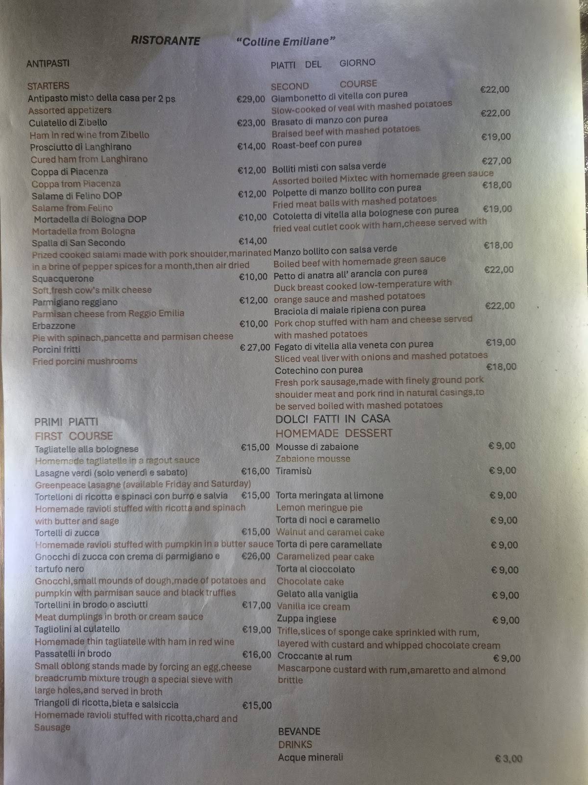 Menu di Colline Emiliane 