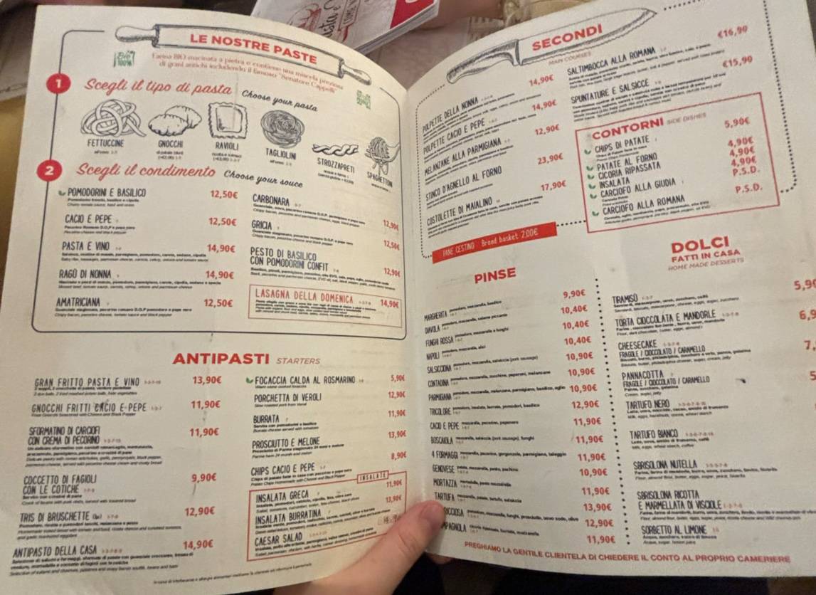 Menu di Come 'na Vorta Pasta e Vino Osteria - Trastevere 