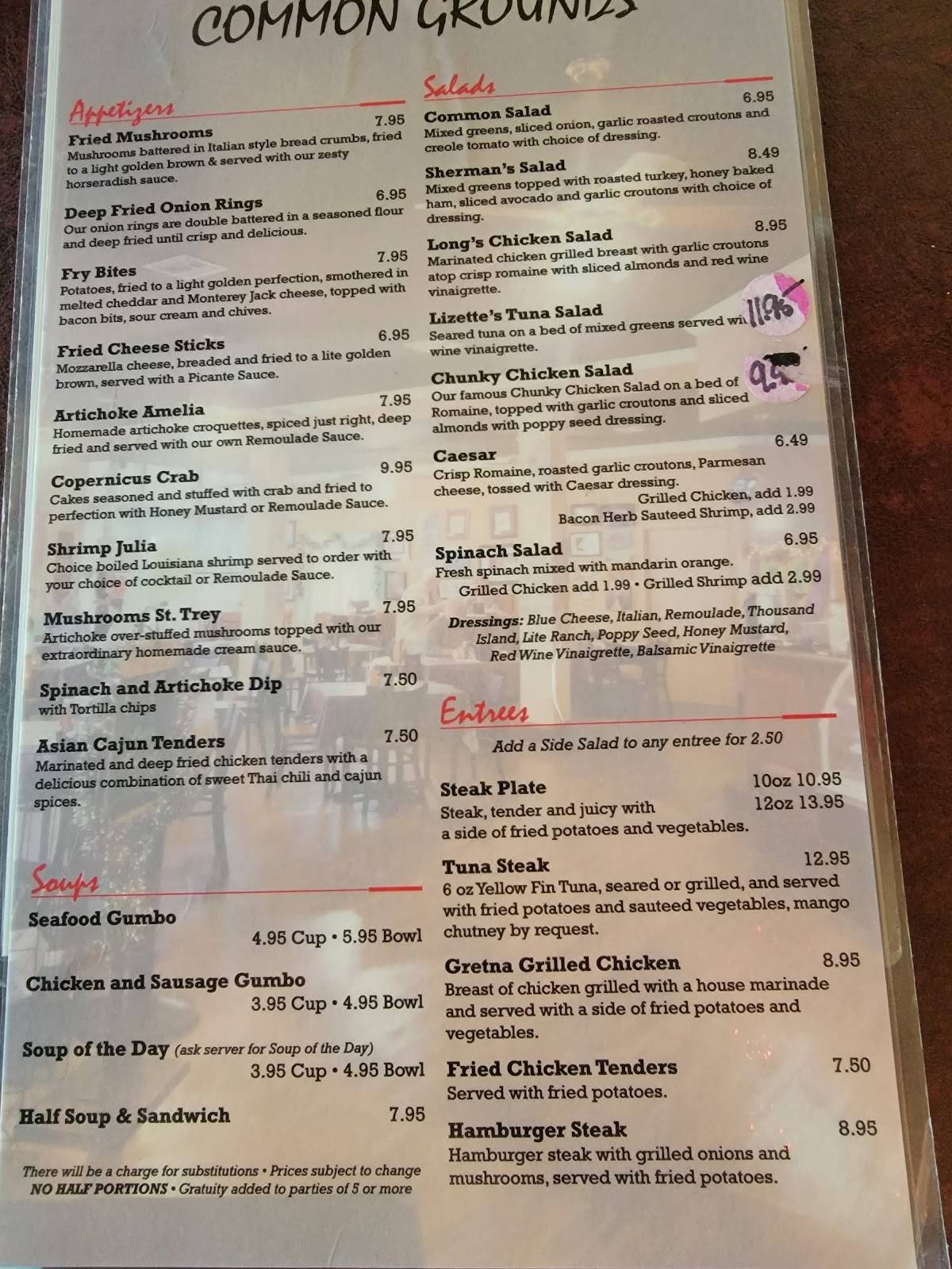 Menu at Common Grounds Coffee House & Cafe, Gretna