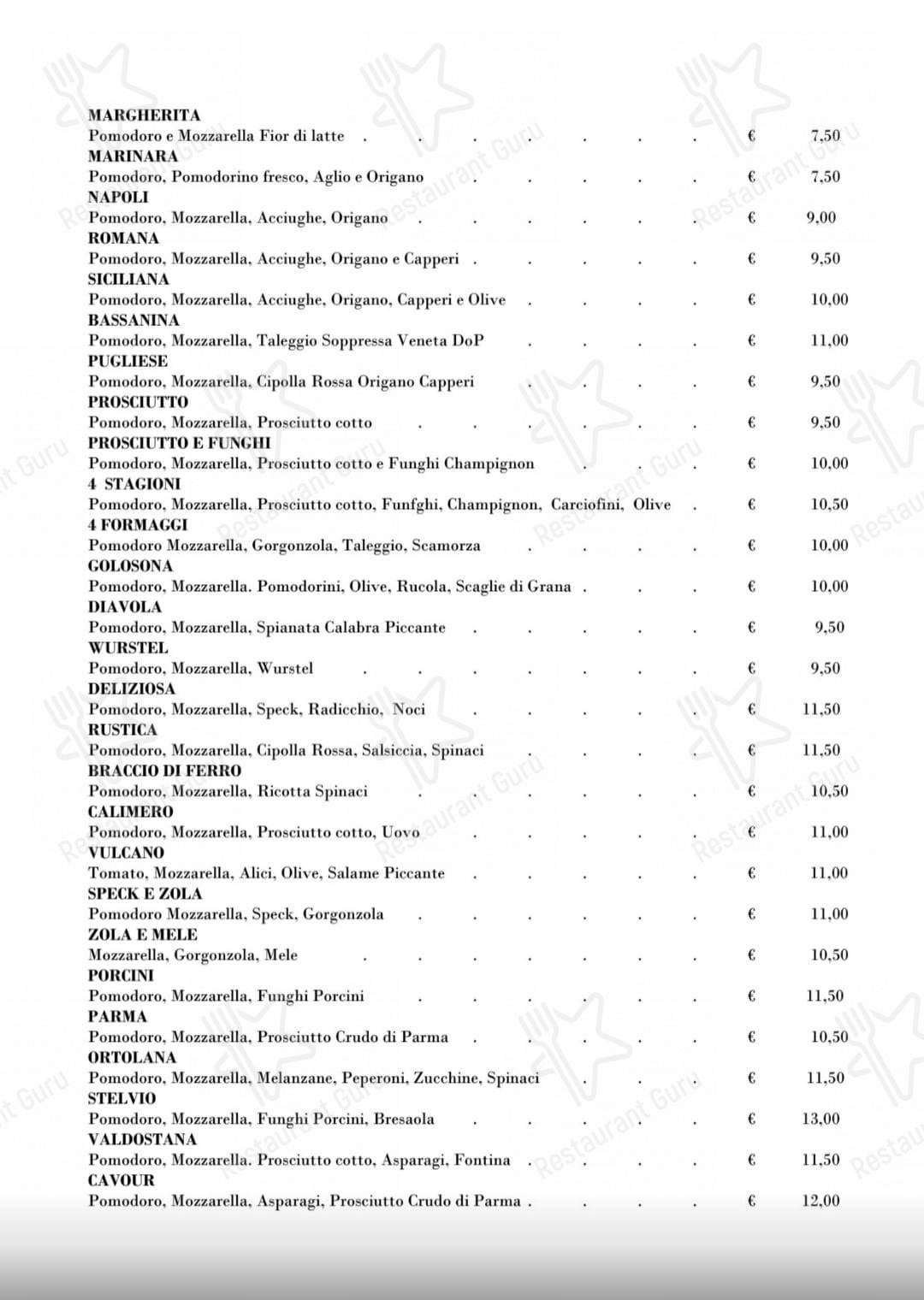 Menu di Trattoria Pizzeria Ristorante in Borgovico