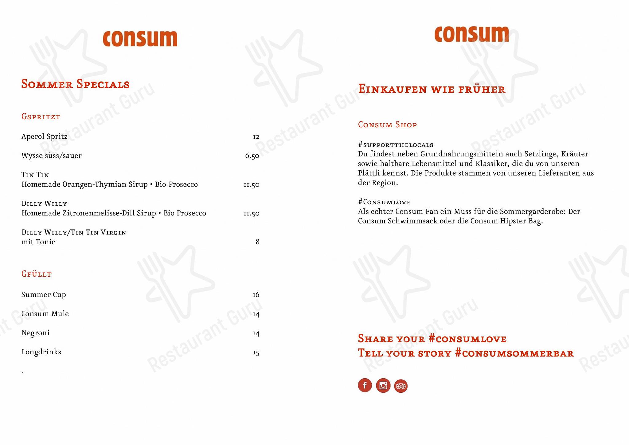 Основное меню per Consum Weinbar in Basilea