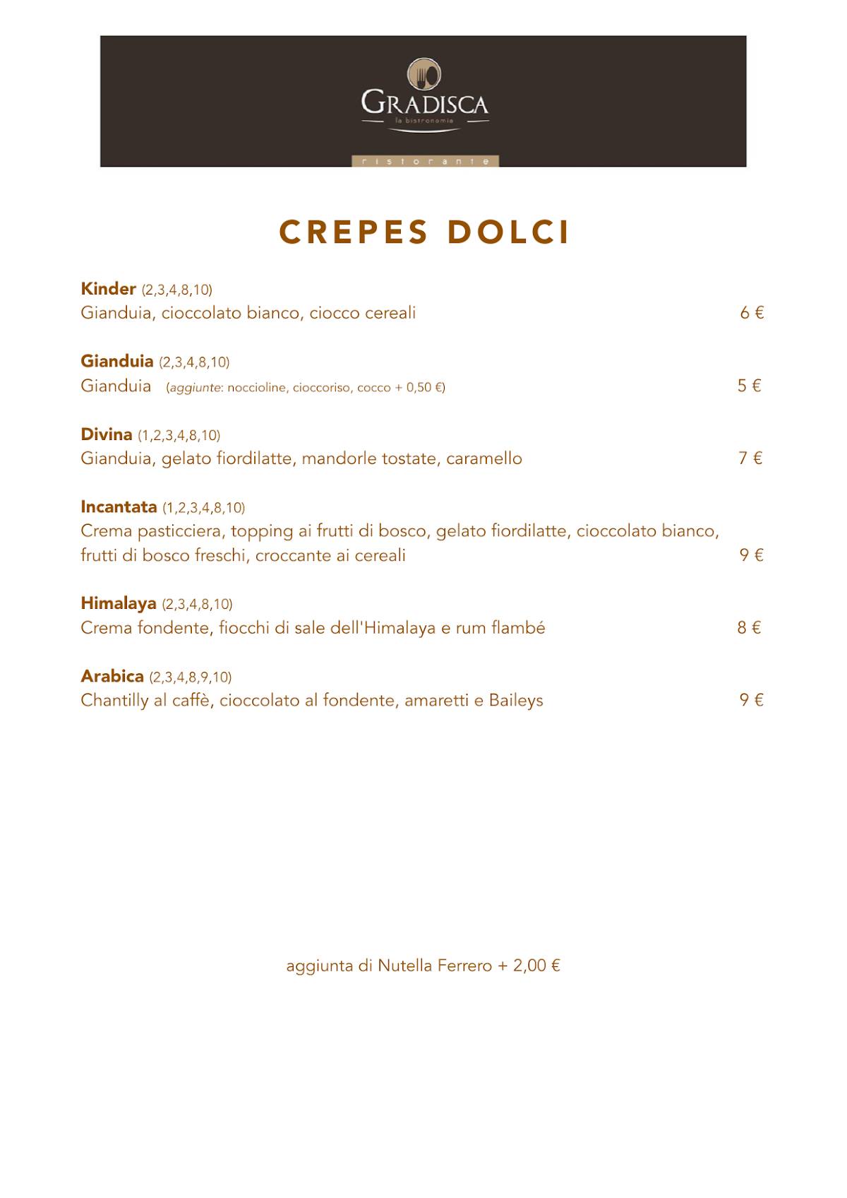 Menu di Ristorante Creperia Gradisca 