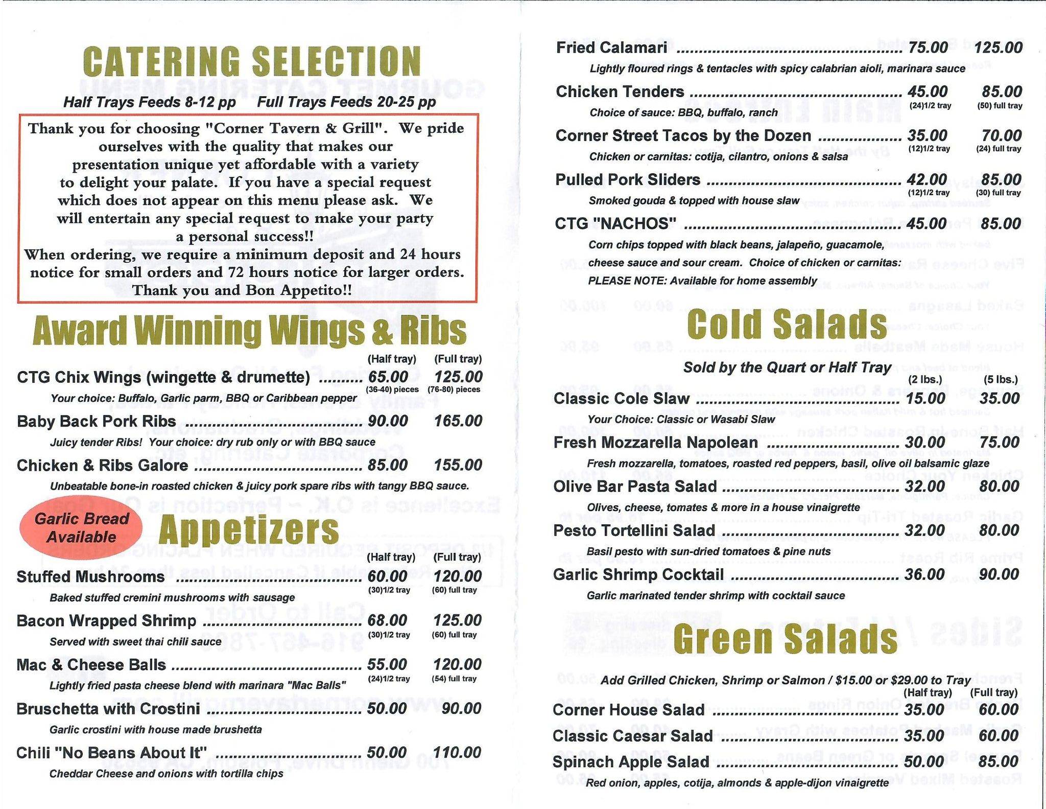 Menu at Corner Tavern & Grill pub & bar, Folsom, 700 Glenn Dr