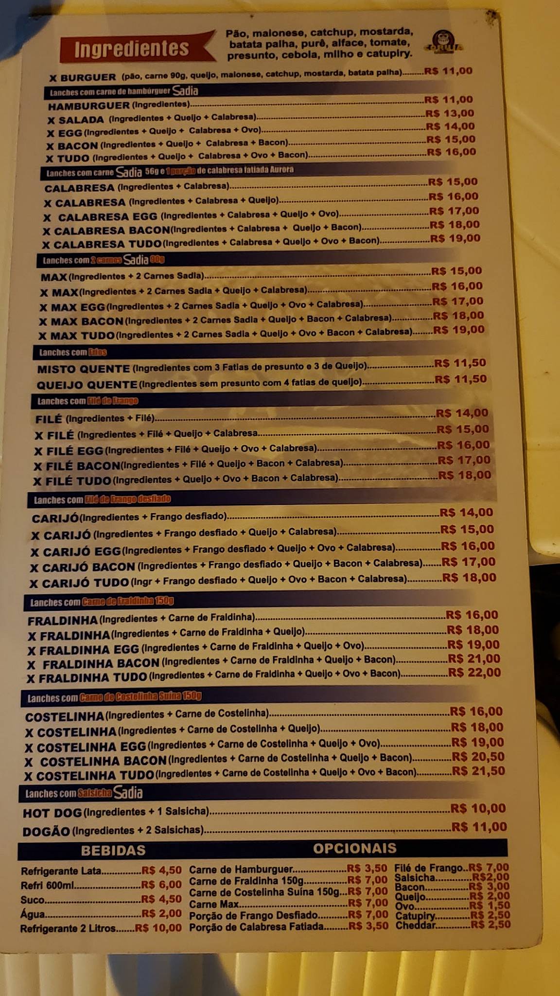 Coruja Lanches Pindamonhangaba cardápio