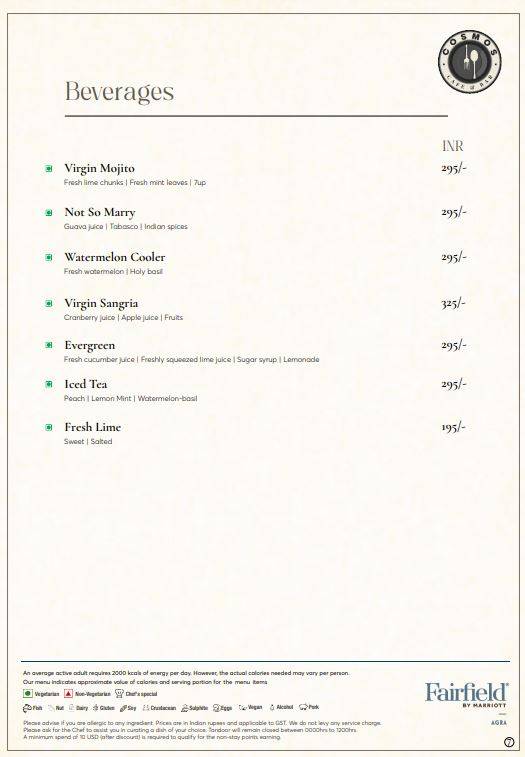 Cosmos Café and Bar menu