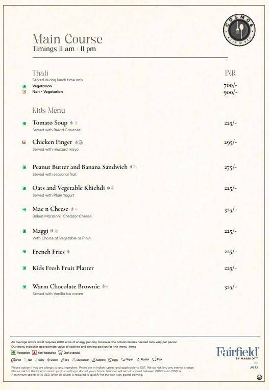 Cosmos Café and Bar menu